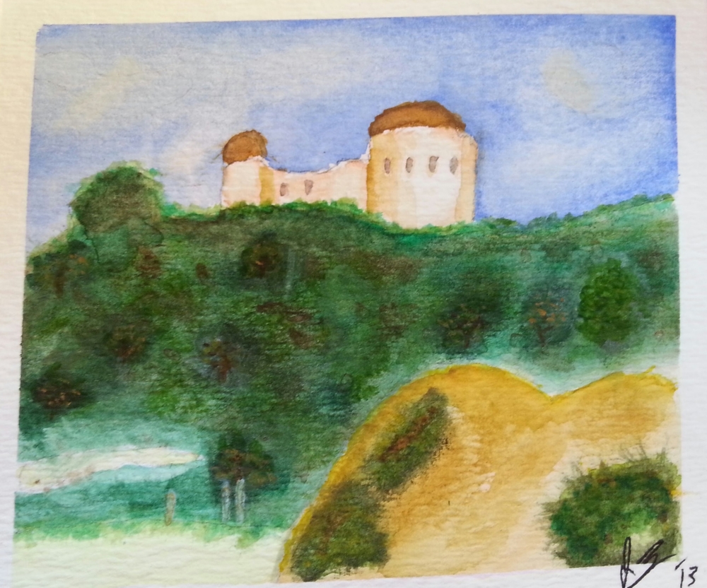  December, 2013   Griffith Observatory , painted from a picture I took while visiting my friends Corey and Laura in LA. 
