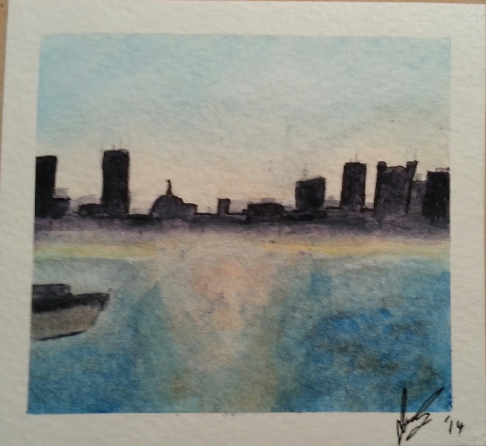  January, 2014  Boston Harbor, painted from a picture I took while working there one summer. 