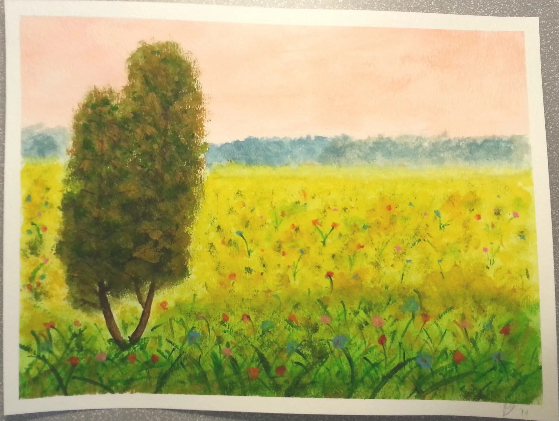 February, 2014 A second attempt at recreating a painting my dad bought my mom in Italy. I like the colors in this one a bit better, but regret that I filled in the trees so densely that no light shines through.