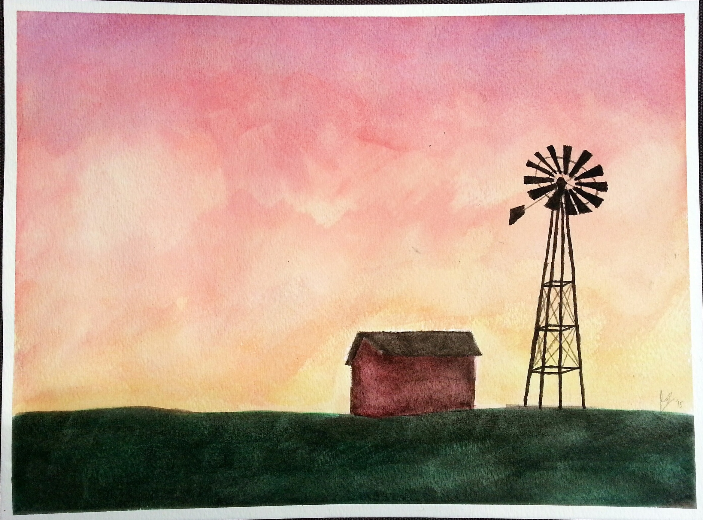 May, 2015 Getting the windmill blades to look right from this perspective ended up being more difficult than I'd originally expected. I'm pretty happy with the end result though!