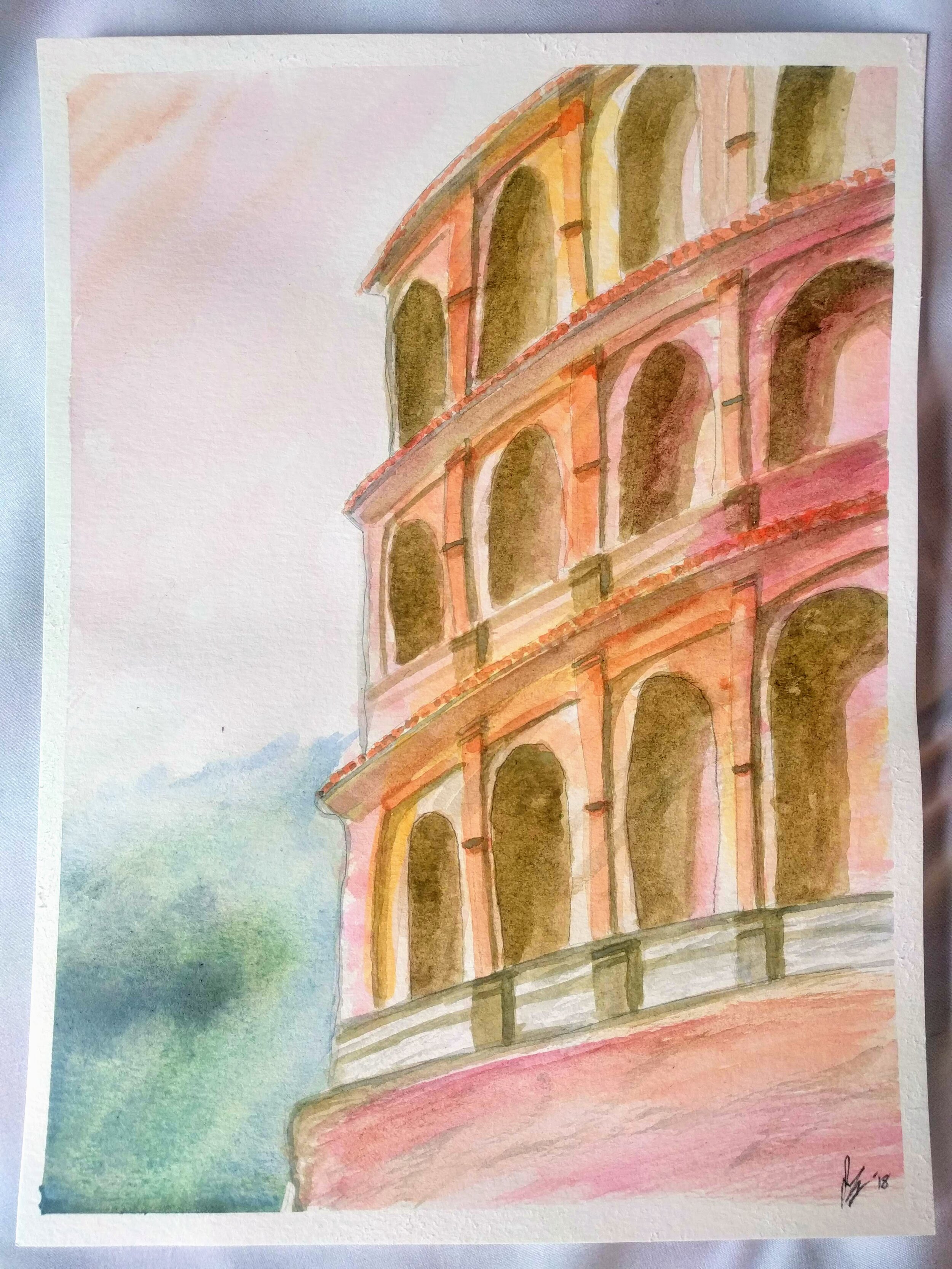  Painting of the colosseum in Rome.  I was trying to copy  this work  by Bill Drysdale.  I love the loose, fluid style in his painting, which I clearly wasn’t able to replicate! 