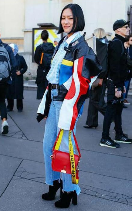 Tiffany Hsu in a Vetements jacket and Off-White bag