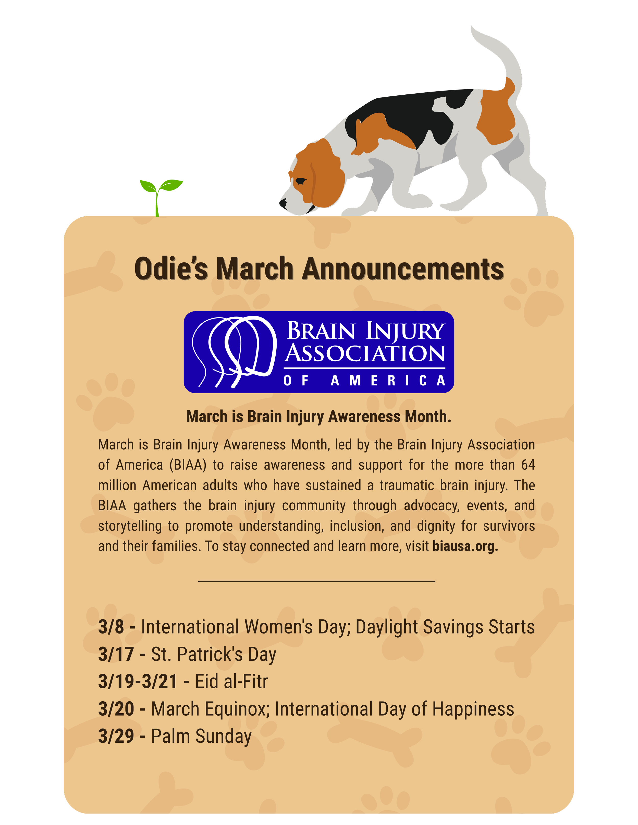 Odie's March Announcements