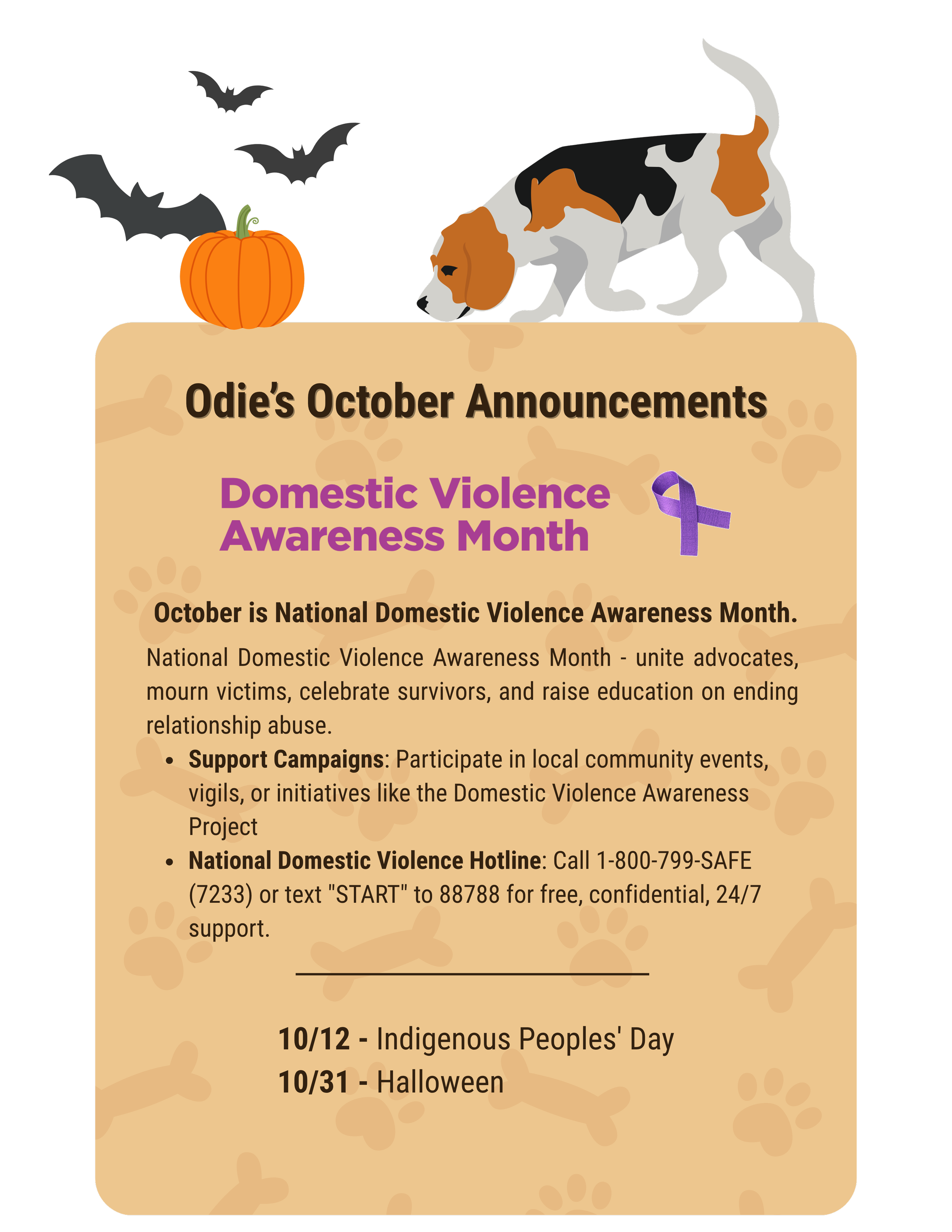 Odie's October Announcements