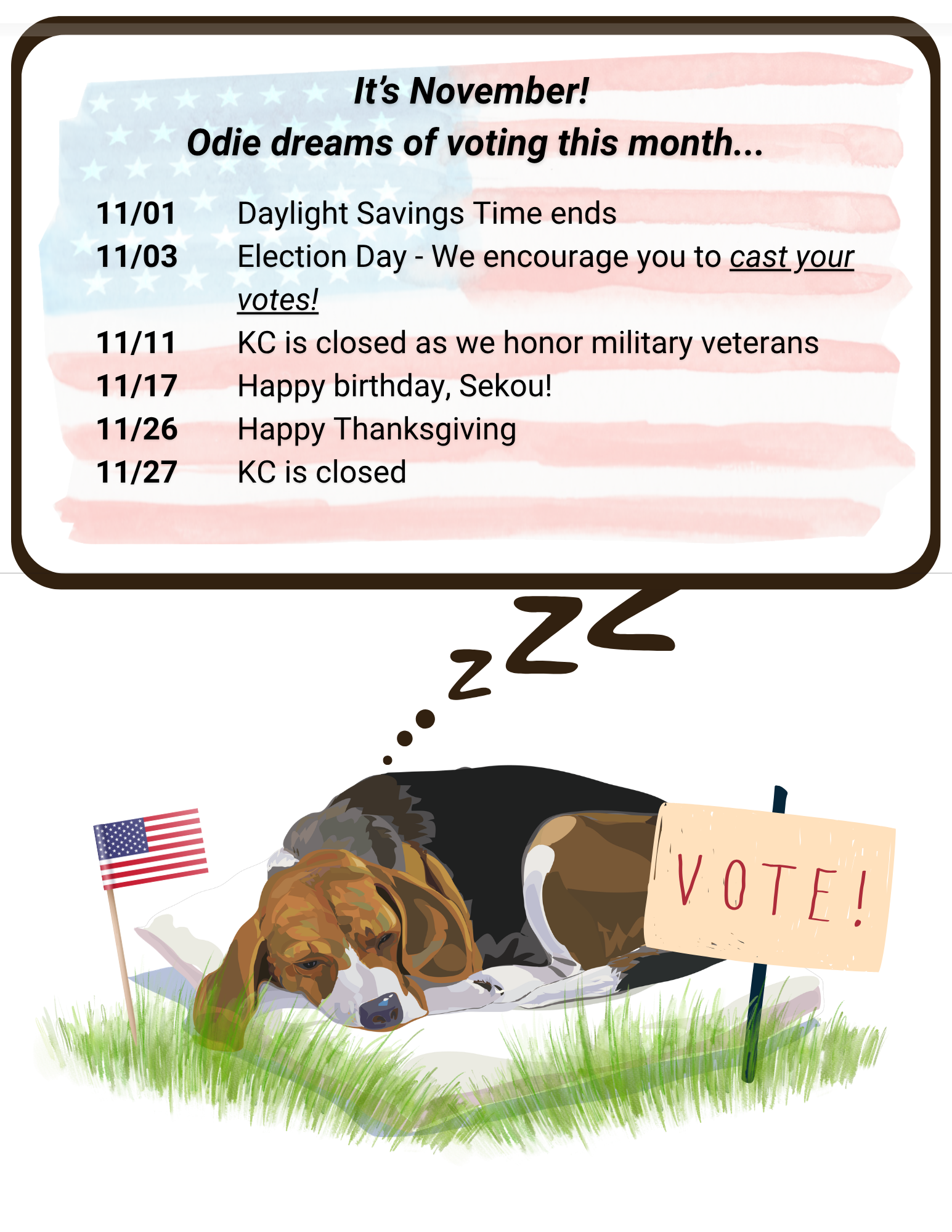 Odie's November Announcements