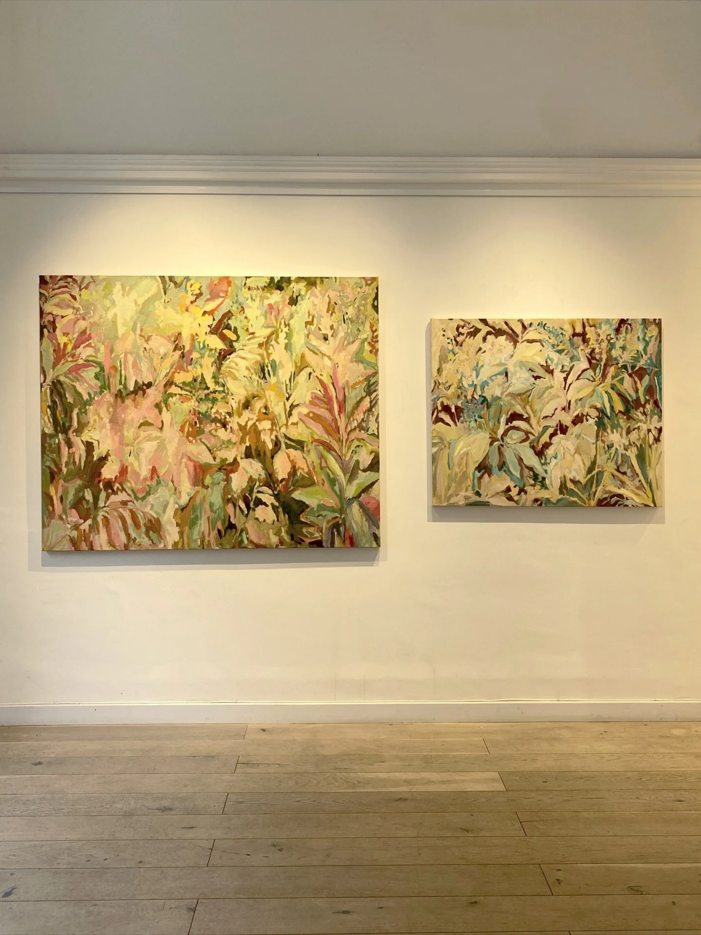 Dinner and A Show,2025 (left) and A Historic Fumble, 2025 (right), both on show now with @gillianjasongallery in their group show &lsquo;Enchanted Gardens&rsquo;
.
Contact the gallery for a full catalogue of work