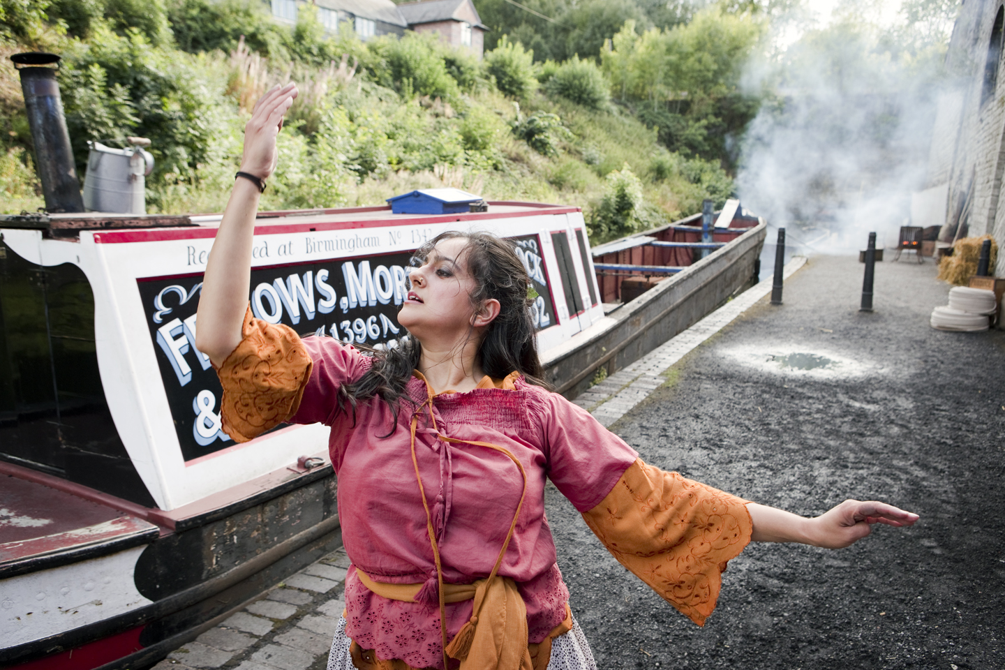 Sonia Sabri dance performance for 'Back in 10'on the set at Black Country Living Museum. 