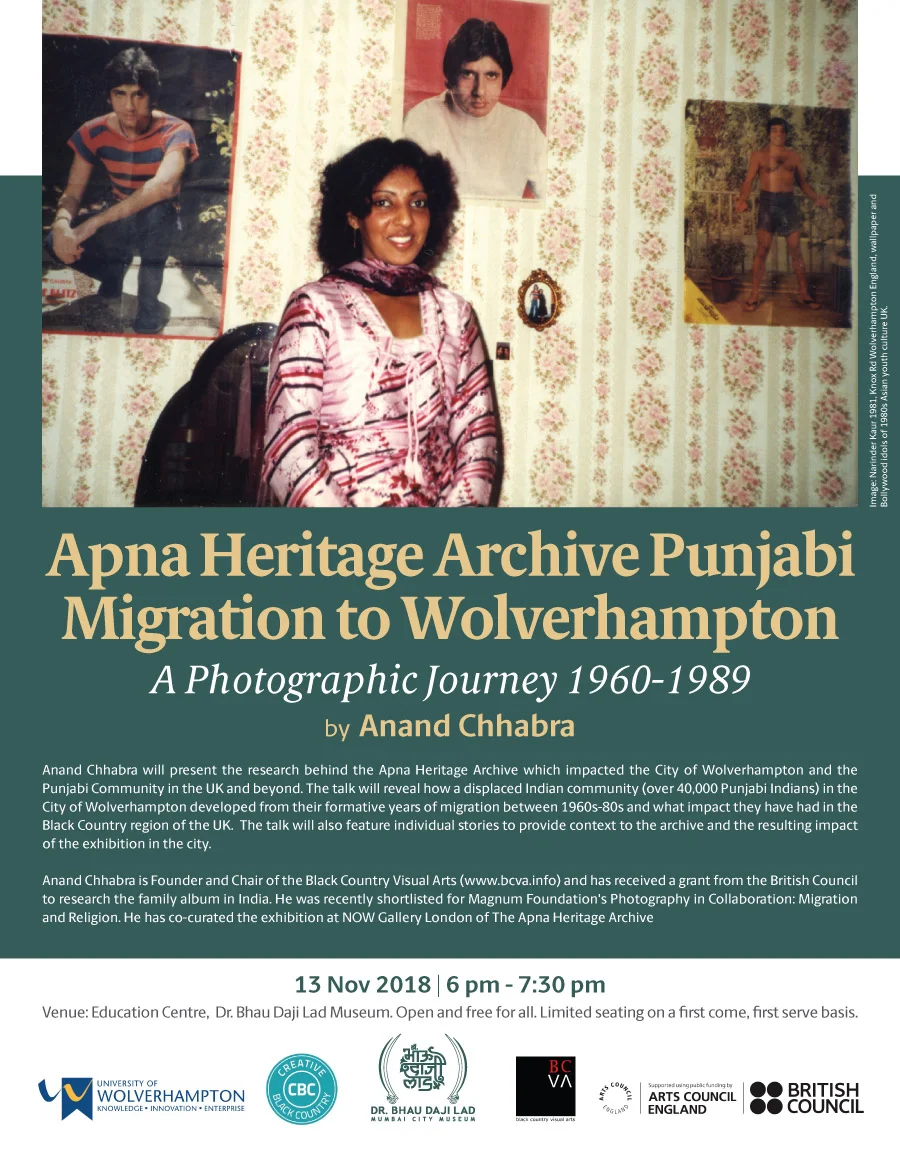 MUMBAI - Marketing poster for the presentation of Punjabi migration to Wolverhampton c1960-80s to be presented at the Dr Bhau Daji Lad Museum in Mumba, Mumbai’s greatest and oldest museum (formerly the Victoria and Albert Museum). Mumbai also formerly known as Bombay is a hotspot for arts and culture in India and the home of the Bollywood Industry.