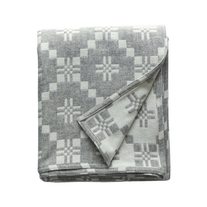 Welsh Wool Blanket Throw- St David's Cross Grey Melin Tregwynt