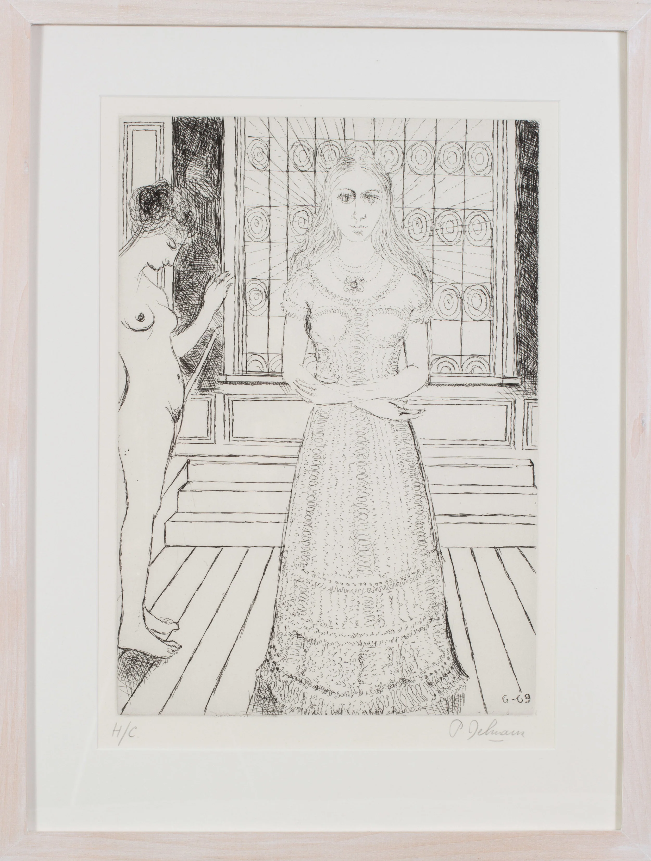 Paul Delvaux (Belgian, 1897 – 1994) Stained Glass Window, 1969 Etching, dated within the plate, signed and inscribed HC in pencil 17.1/4 x 22.5in. Price: £1,900