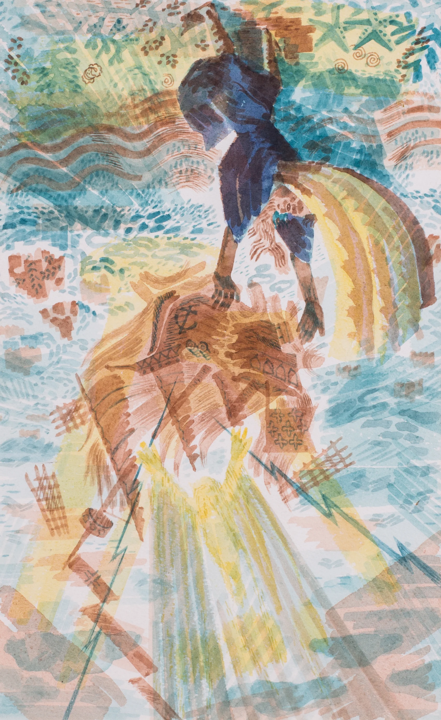 Alan J Tabrun (British, 20th Century) Prospero dashes the ship on the rocks (The Tempest), circa 1950 Watercolour on paper 10.3/4 x 6.3/4 in. (27.3 x 17 cm.) Price: £620