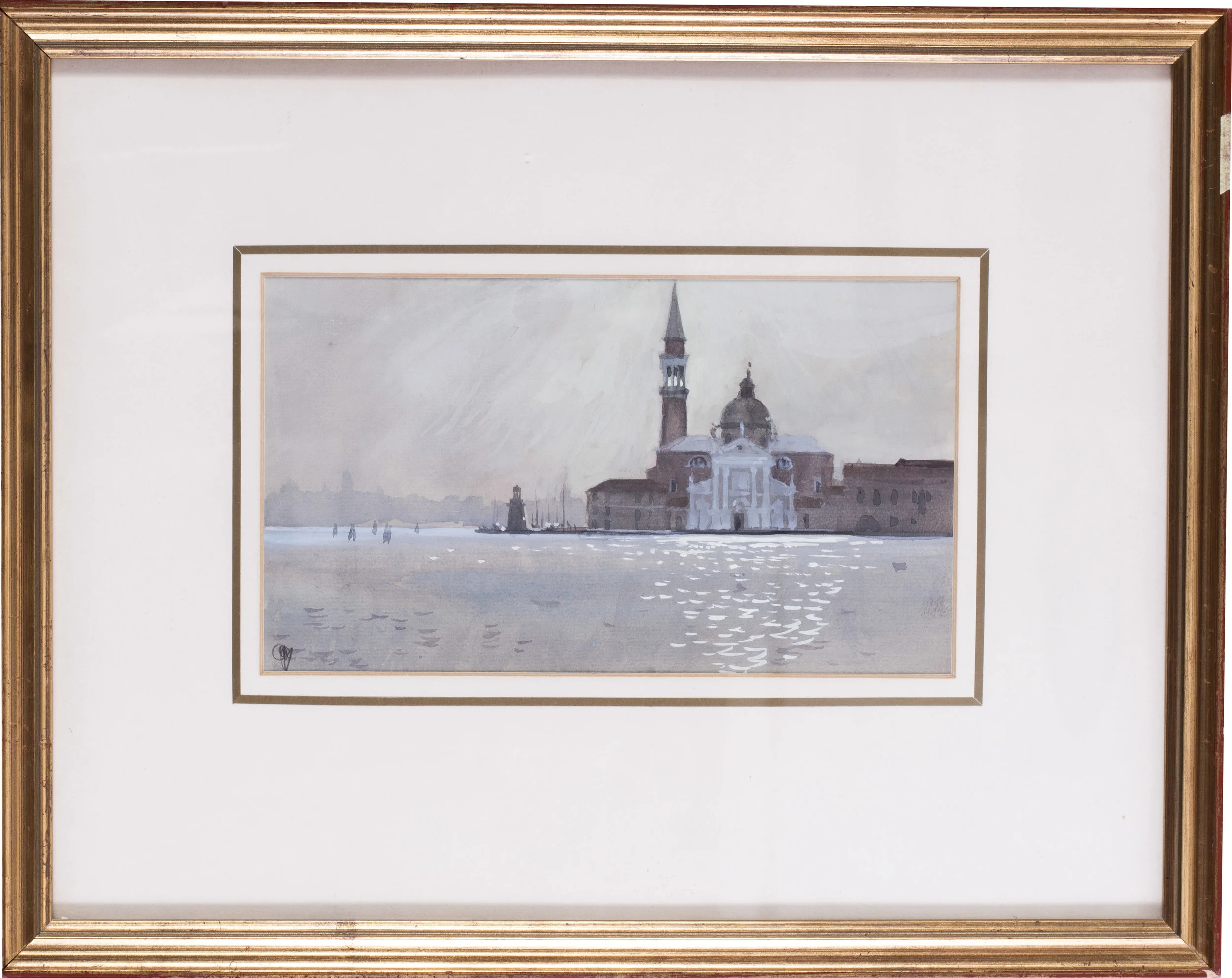 Sunrise through mist, San Giorgio, Venice, circa 1986 Acrylic and watercolour on paper Monogrammed (lower left) and further signed on the reverse 5.1/4 x 9.1/4 in. (13.5 x 23.5 cm.) Provenance: The Catto Gallery, London Price: £500