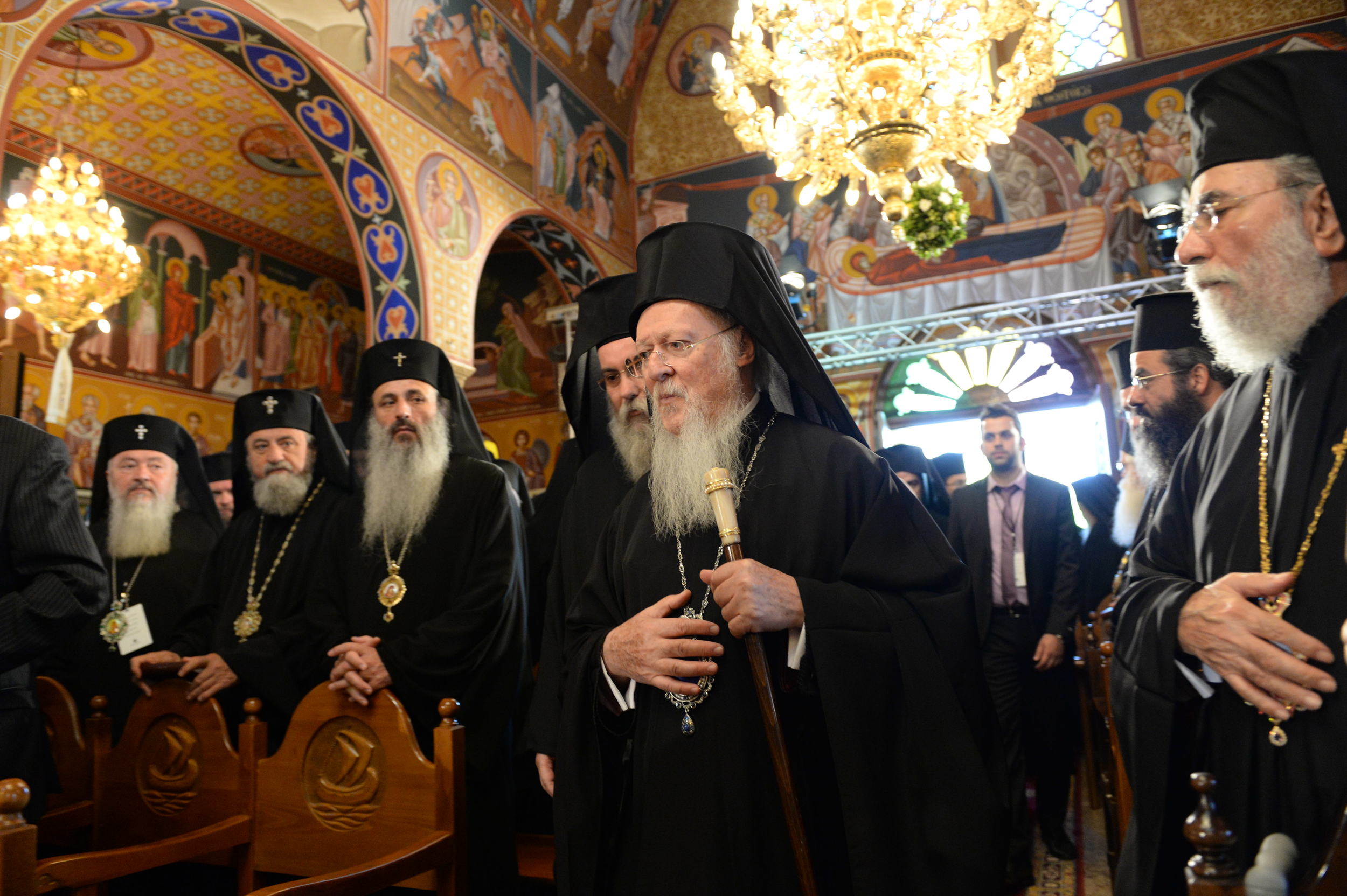 His All-Holiness Ecumenical Patriarch Bartholomew enters the Annunciation Church in Kissamos, Crete for the Divine Liturgy presided over by His Beatitude Patriarch Theodoros II of Alexandria. PHOTO: © John Mindala