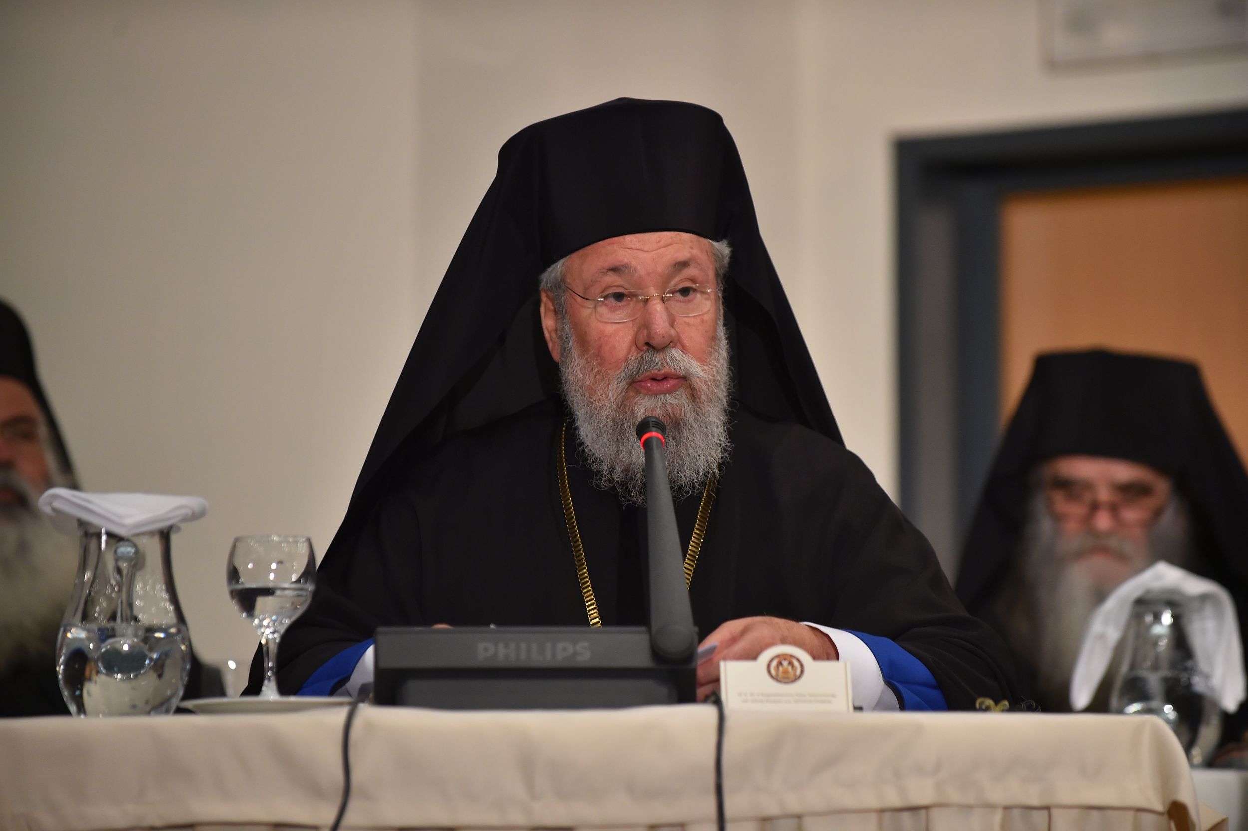 His Beatitude Archbishop Chrysostomos of Nova Justiniana & All Cyprus speaks at the Opening Session of the Holy and Great Council of the Orthodox Church at the Orthodox Academy of Crete. PHOTO: © ROMANIAN ORTHODOX CHURCH/ROBERT NICOLAE.