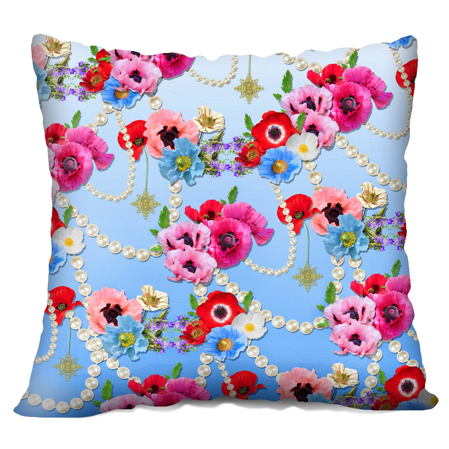 blue ombre floral pillow