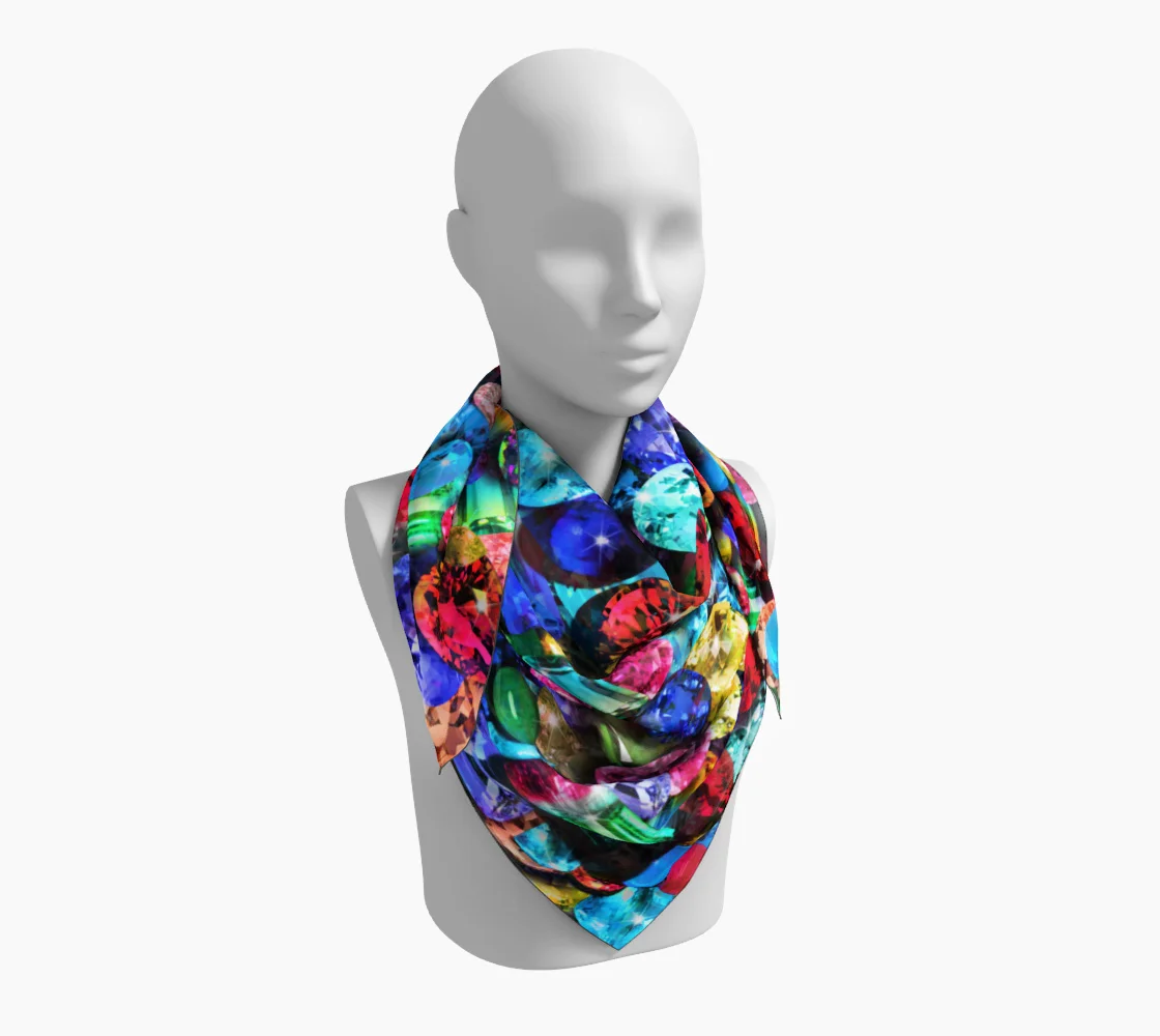 Gemstone Jewel Motif Silk Square Scarf