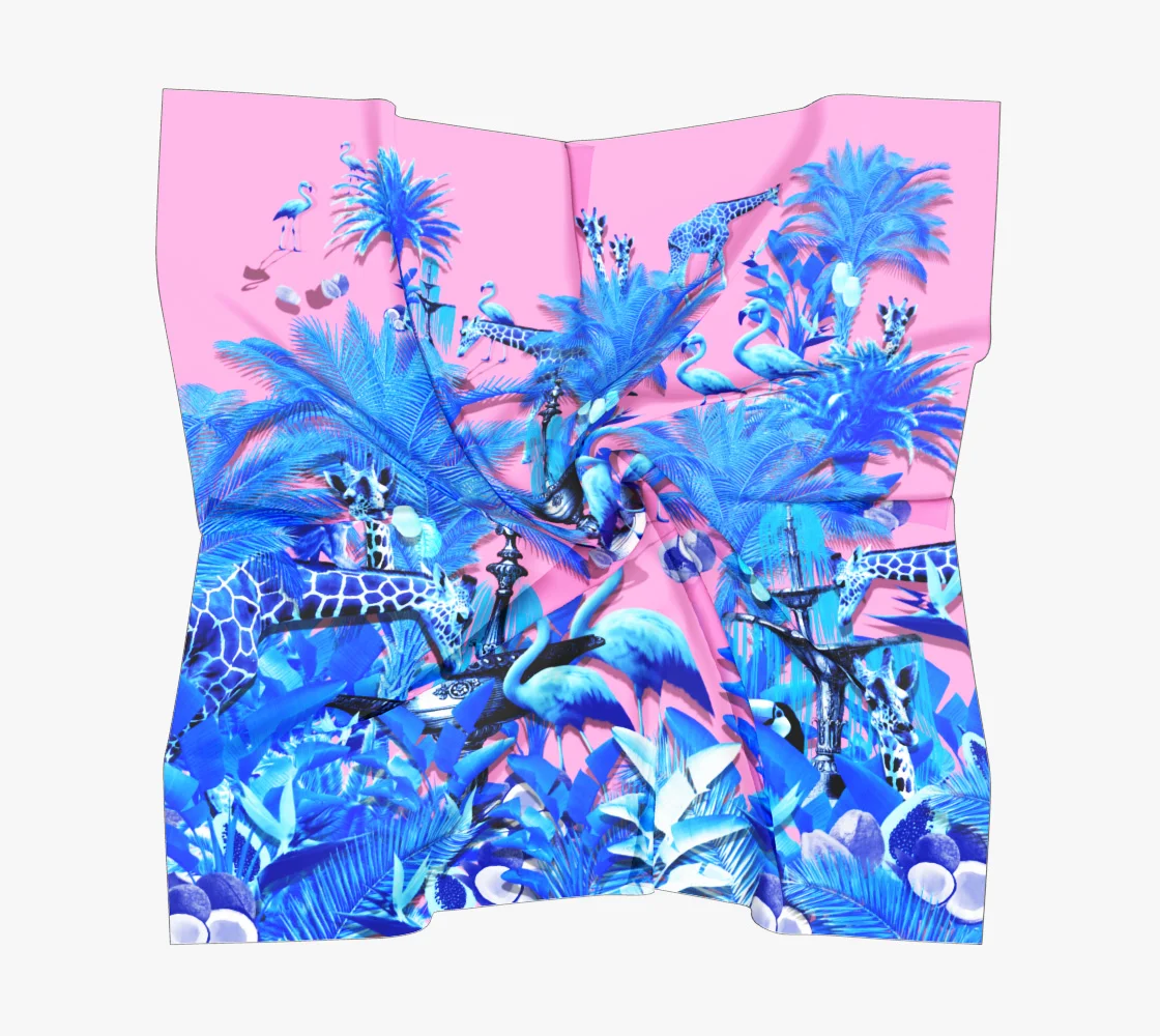 PINK FLAMINGO SCARFPink Flamingo & Palm Tree Silk Scarf