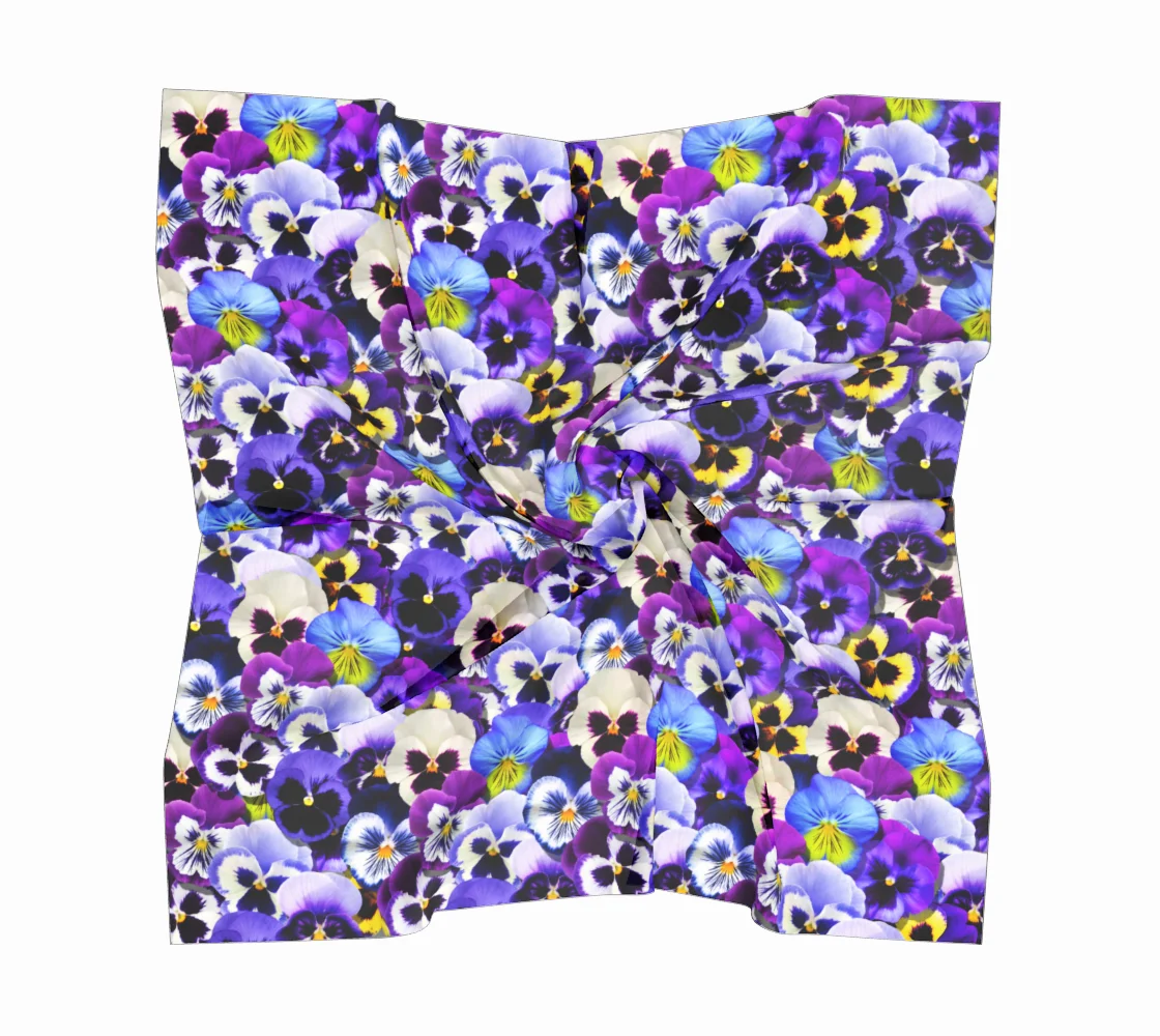 pansy silk scarf blue