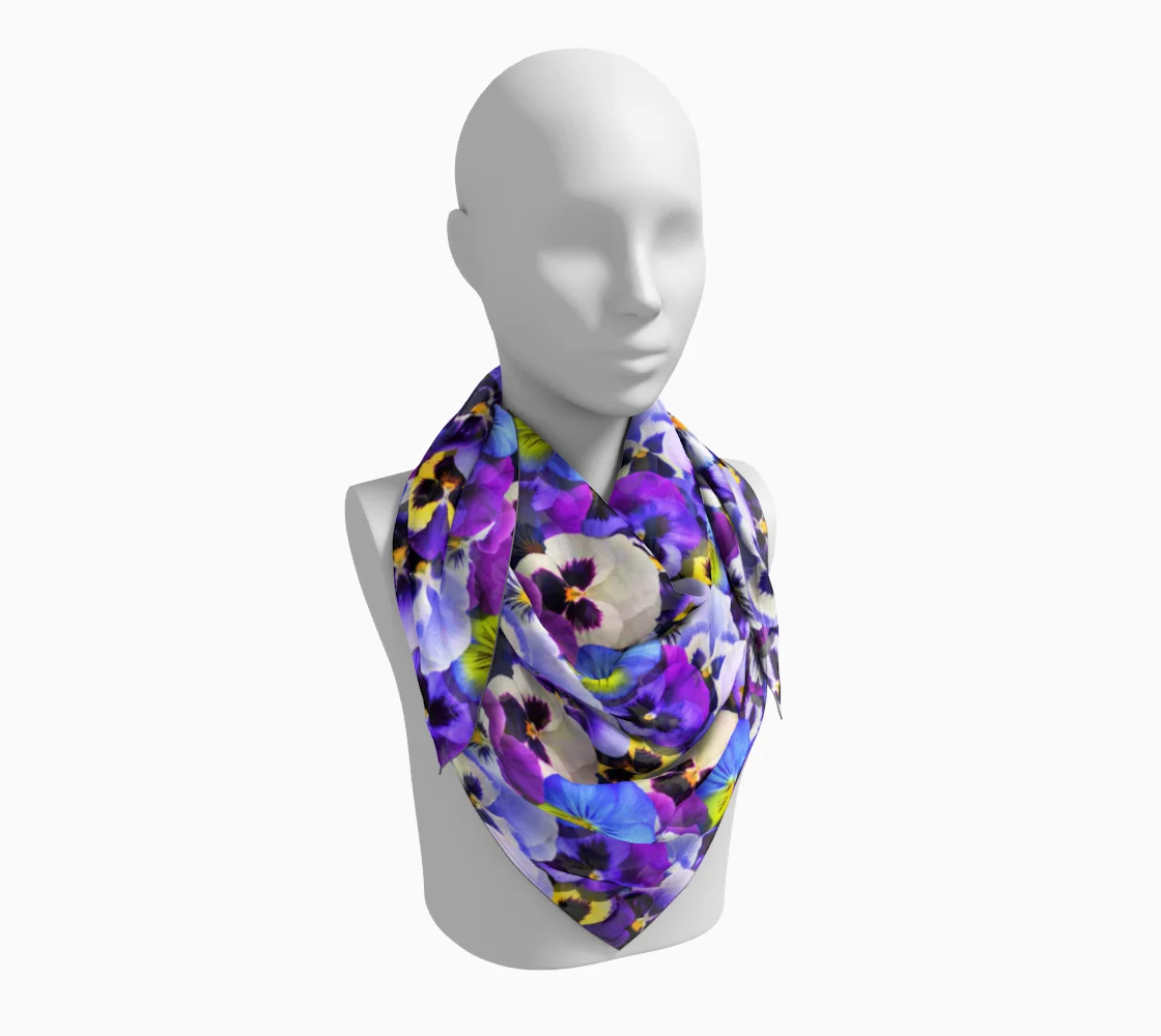 blue pansies silk scarf