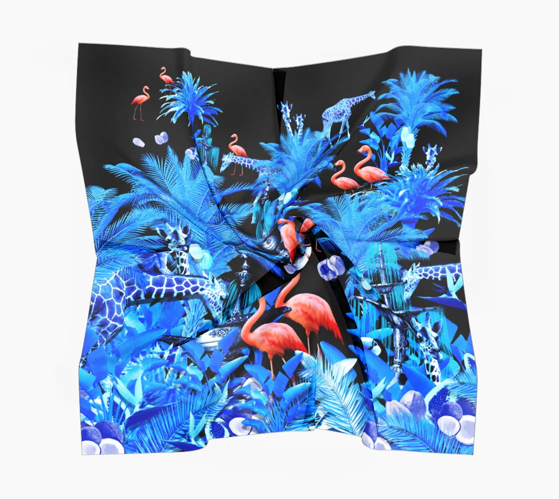 Black Flamingos Silk Square Scarf