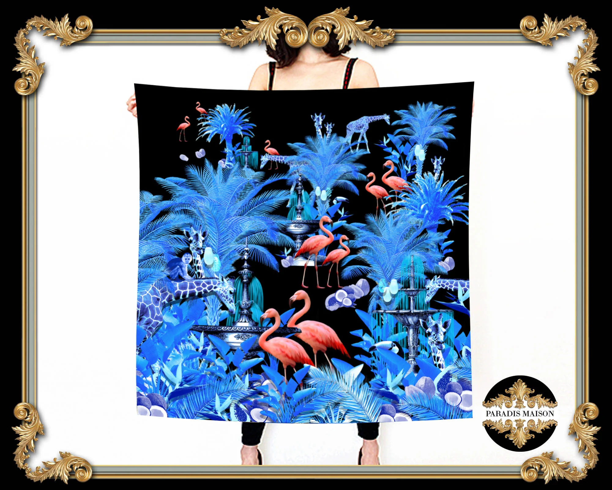 Black Flamingo Silk Square Scarf