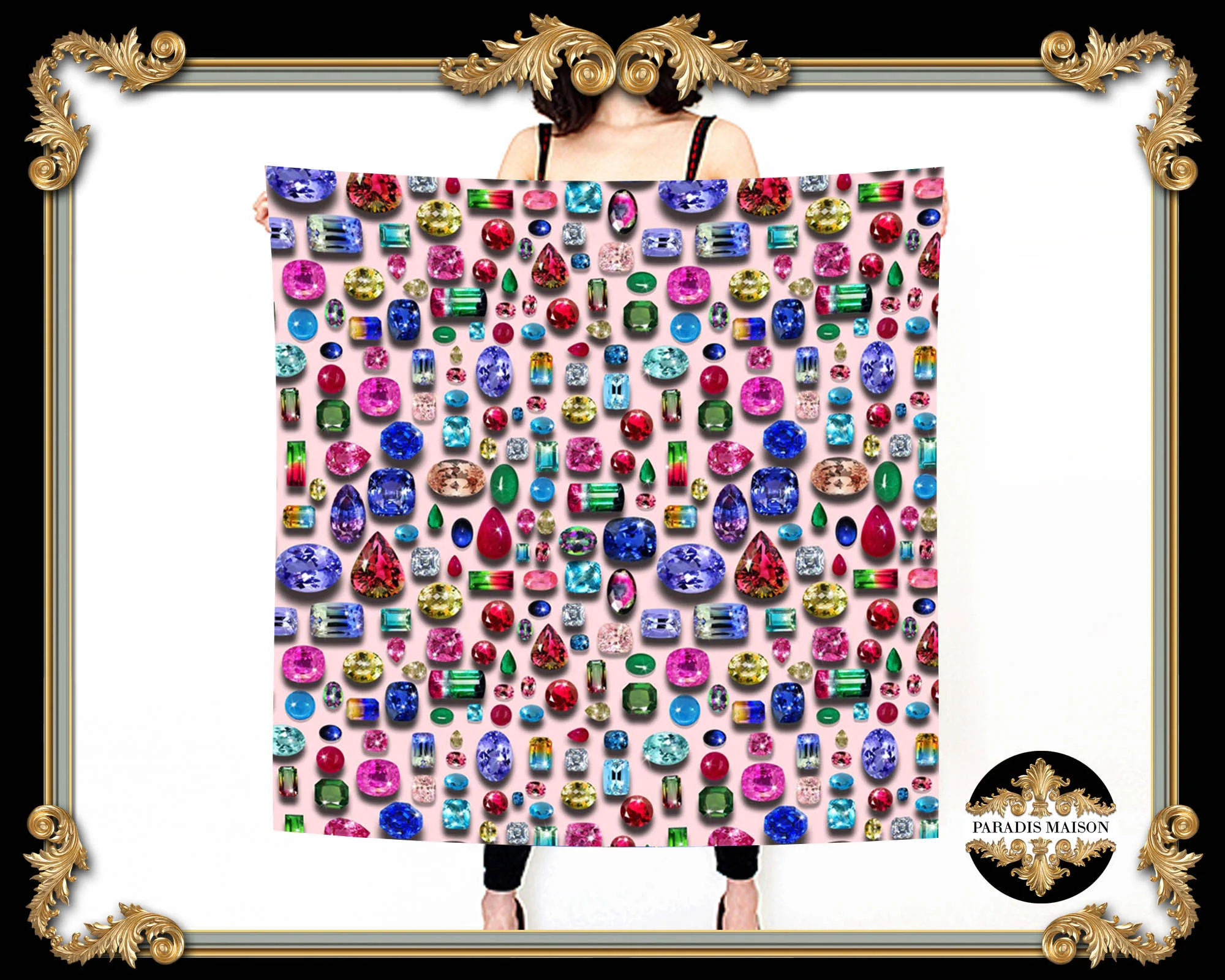 jewel motif pink silk scarf