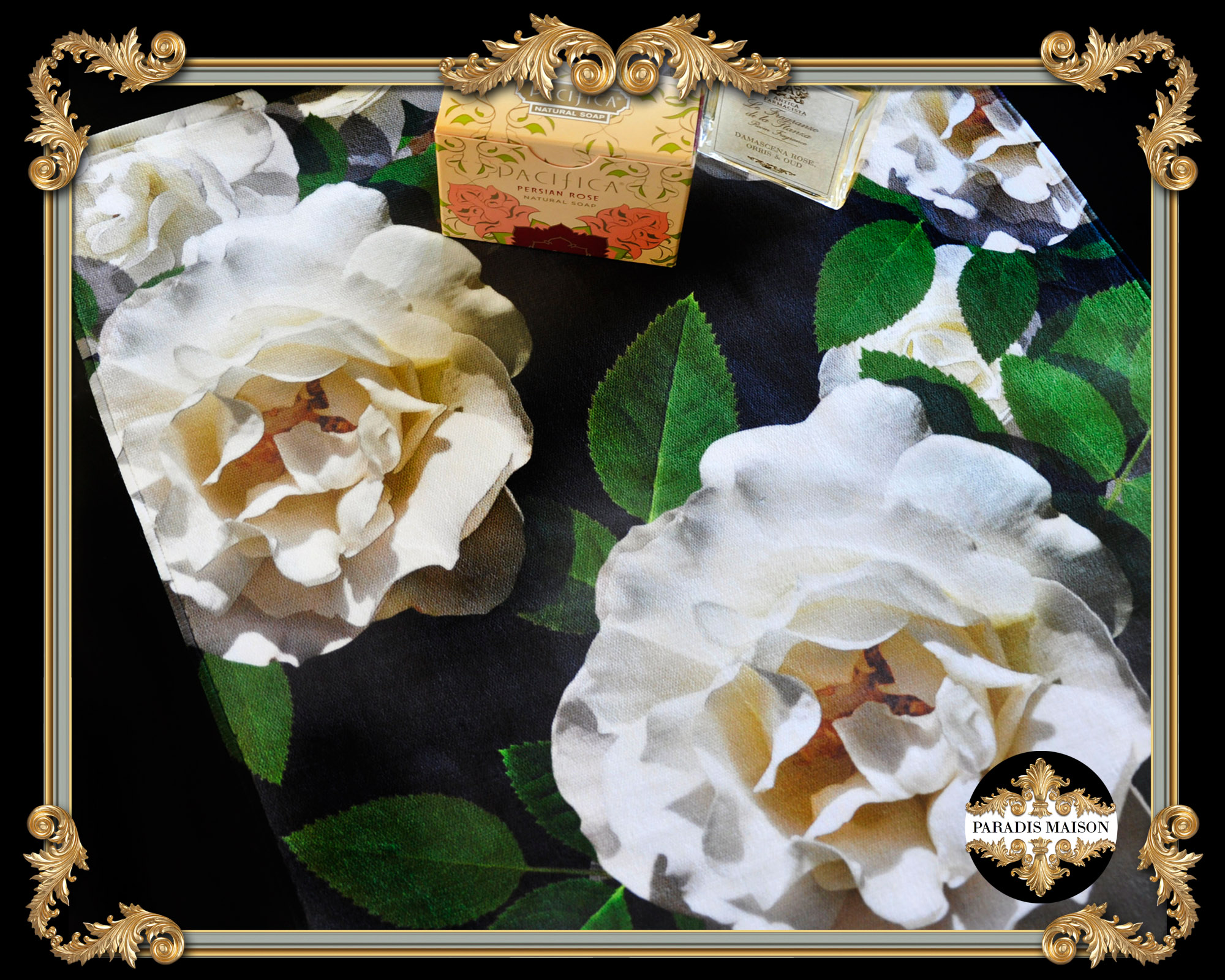 white rose hand towels