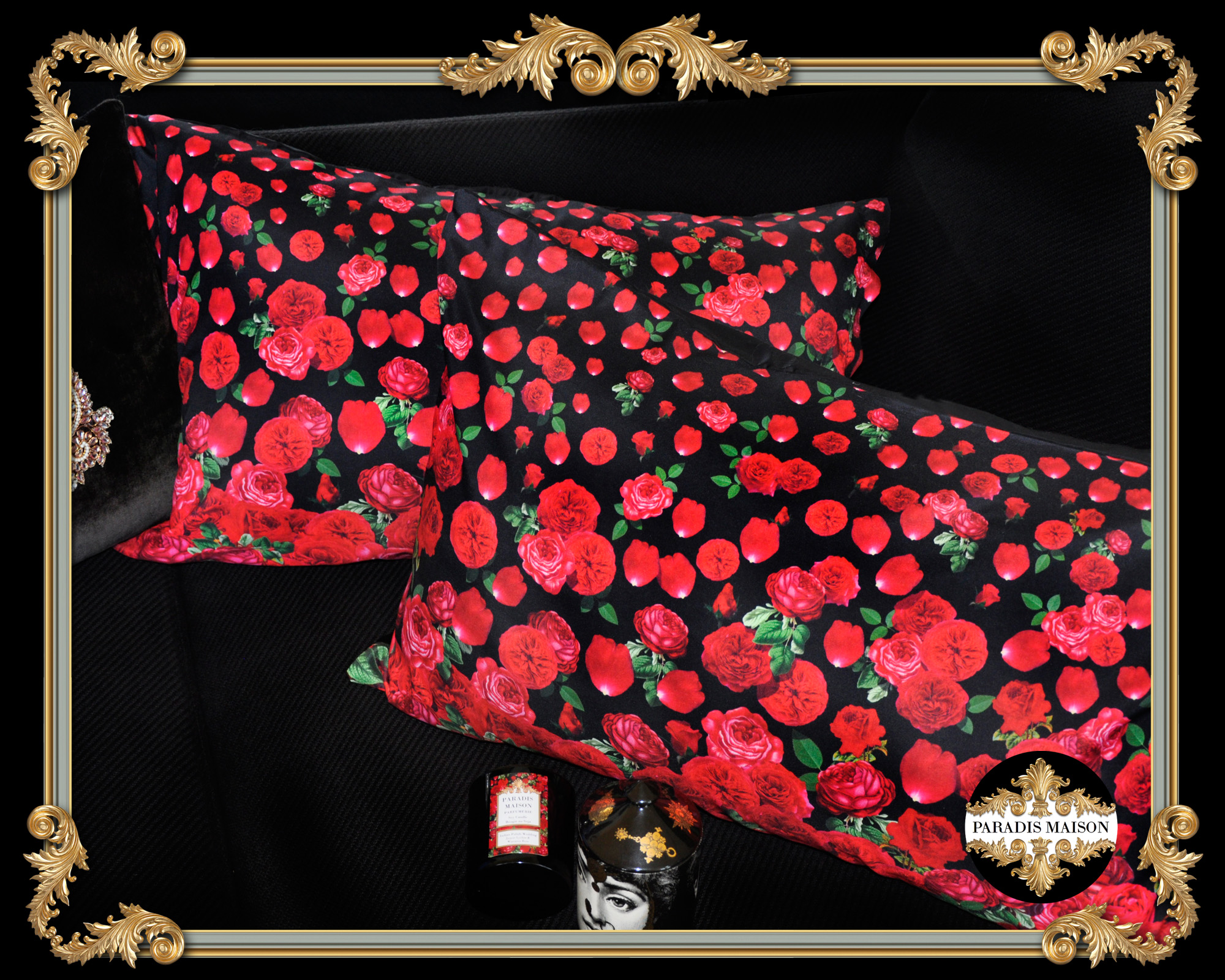 red rose black pillowcases