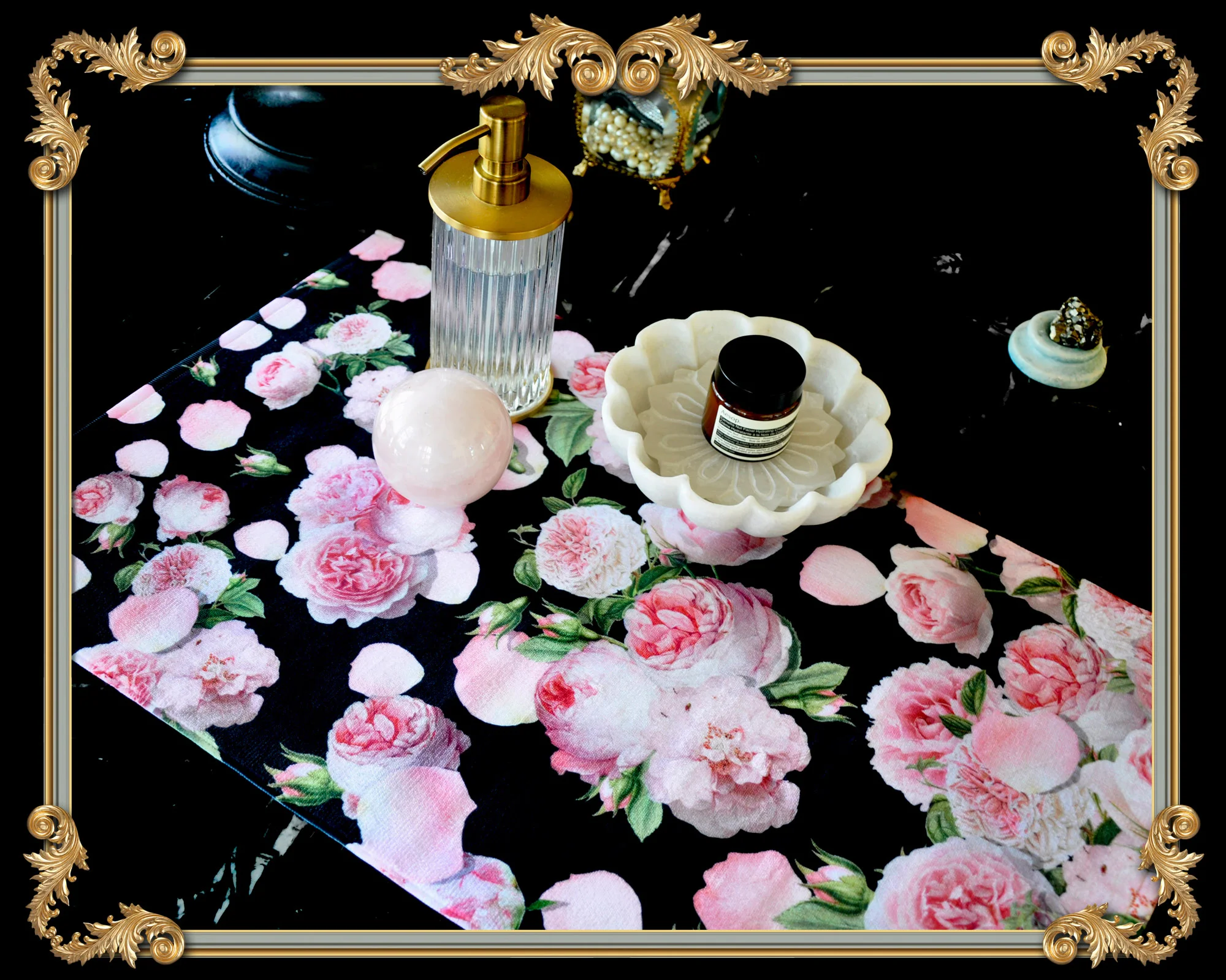hand towel with peony flowers