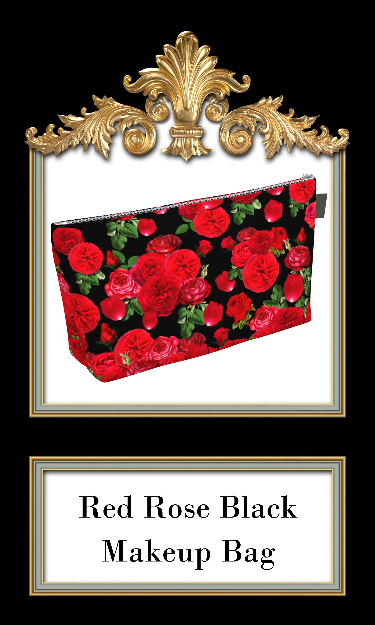 red rose black makeup bag