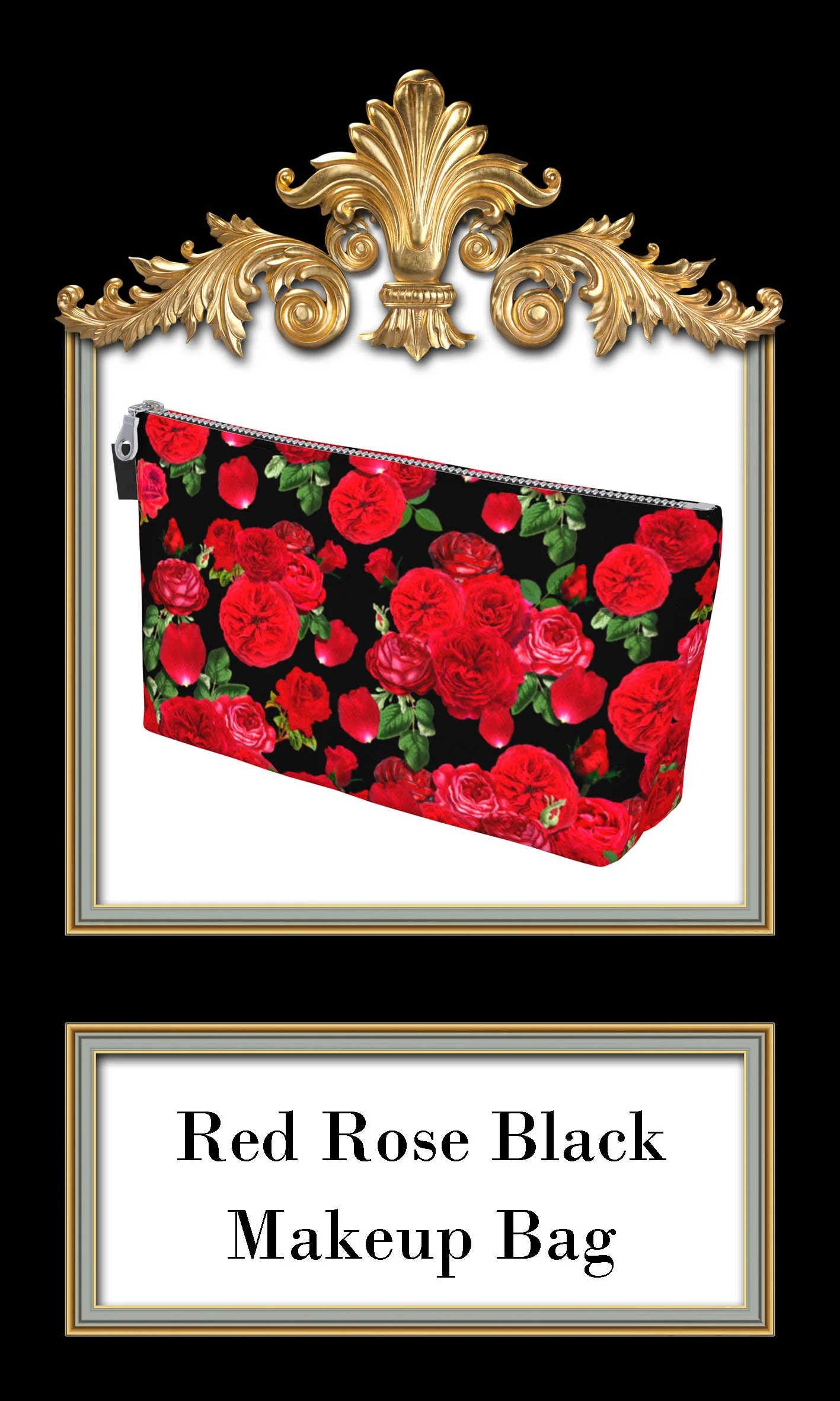 red rose black makeup bag