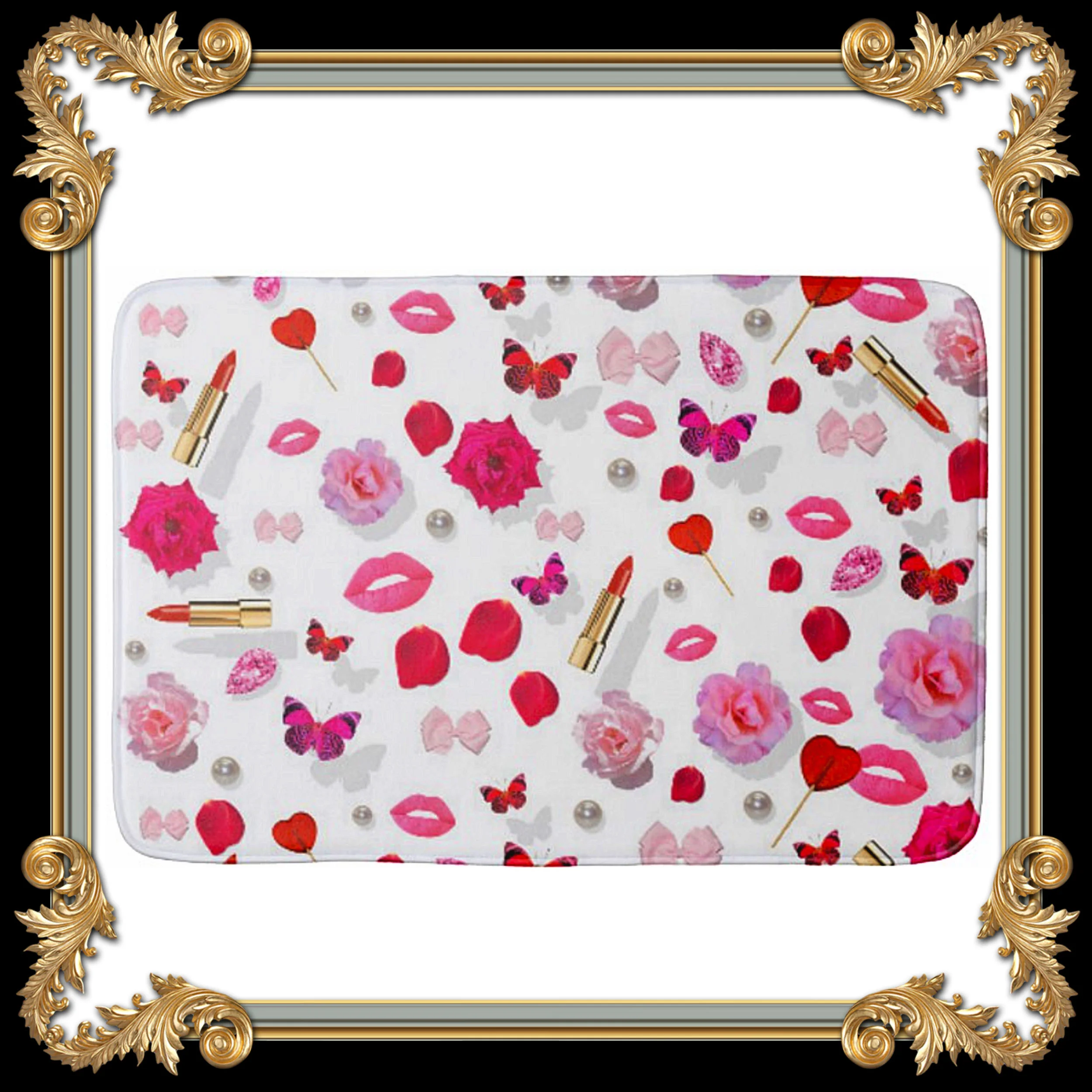 HEARTS LIPS MOTIF BATH MAT