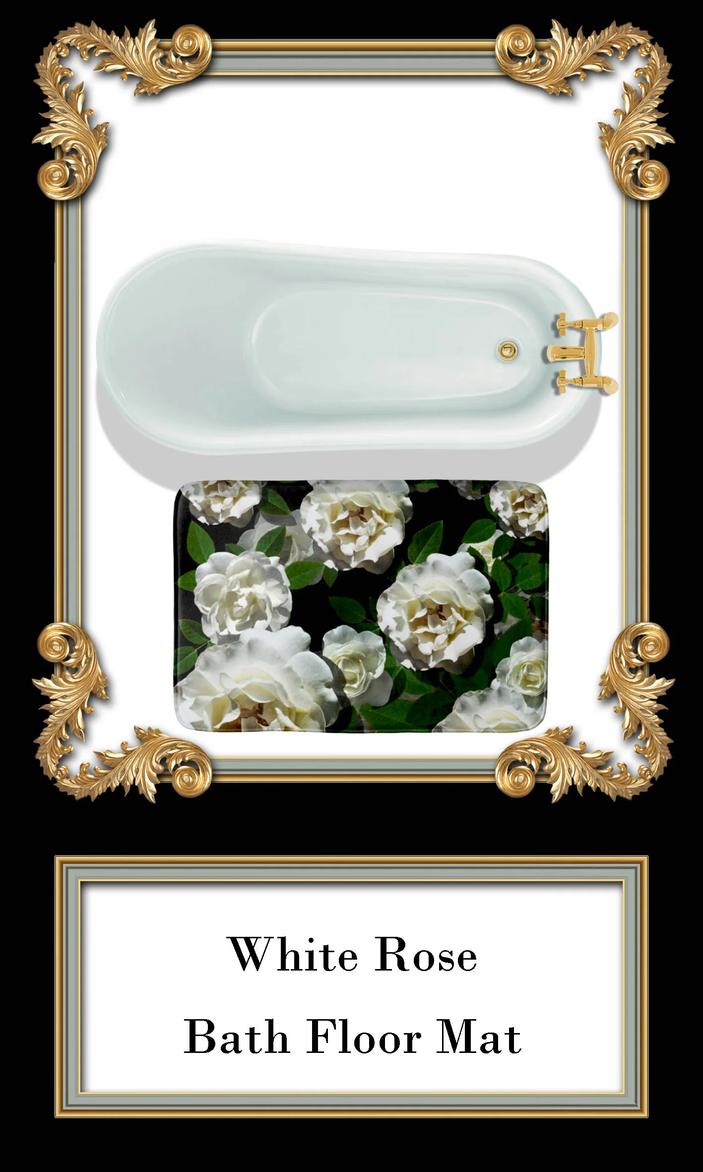 WHITE ROSE PRINT BATHROOM FLOOR MAT