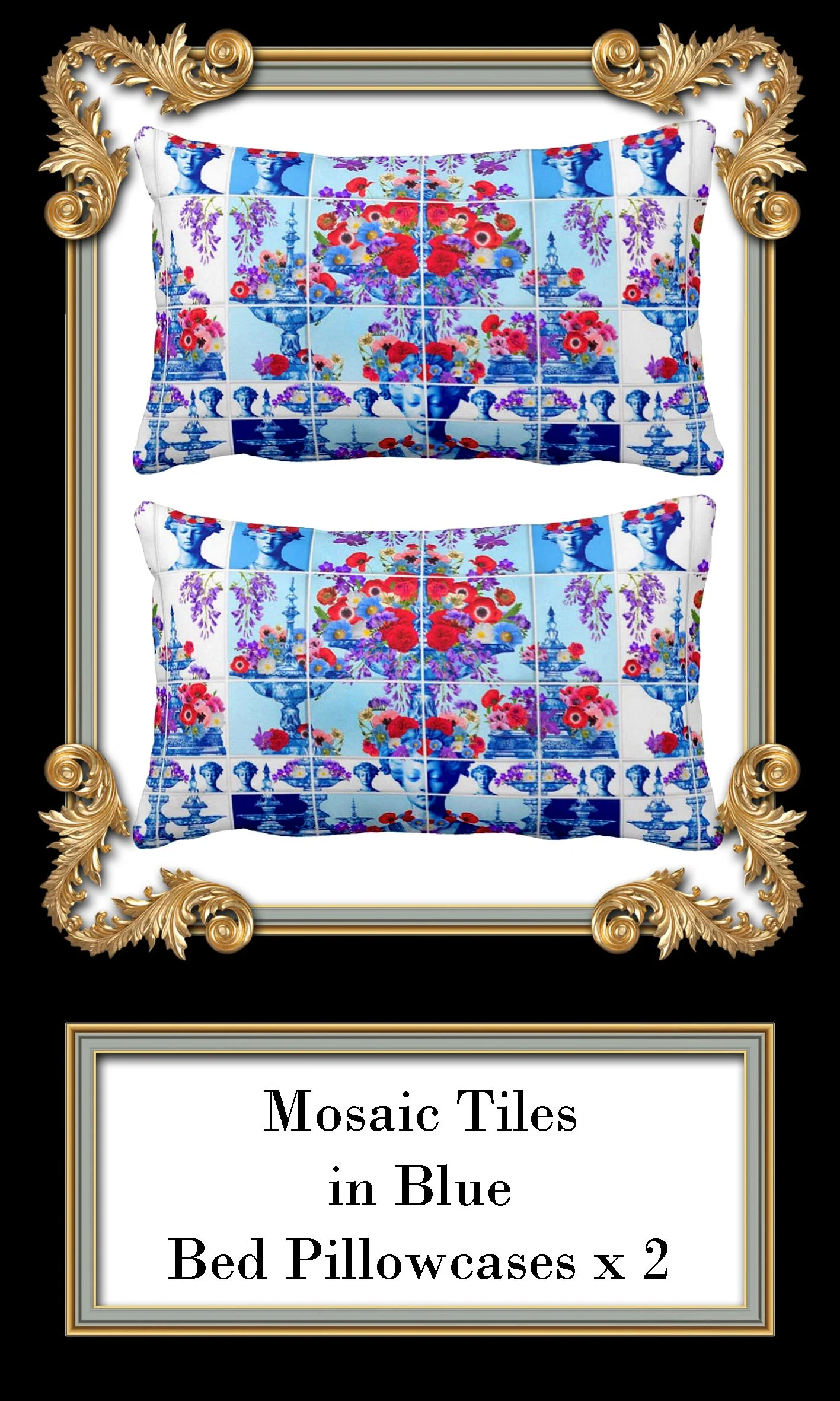 BLUE WHITE TILE COTTON BEDDING