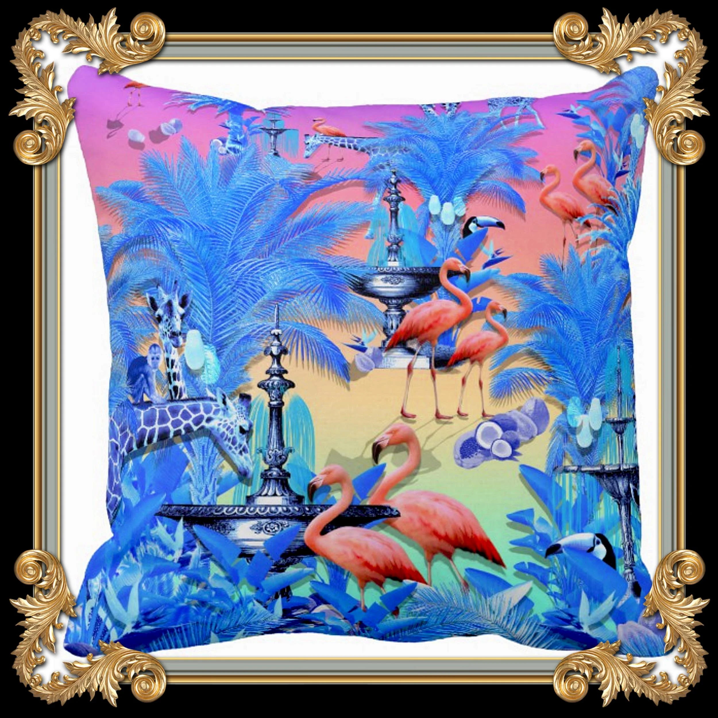 Flamingo Palm Tree Throw Pillow Cover