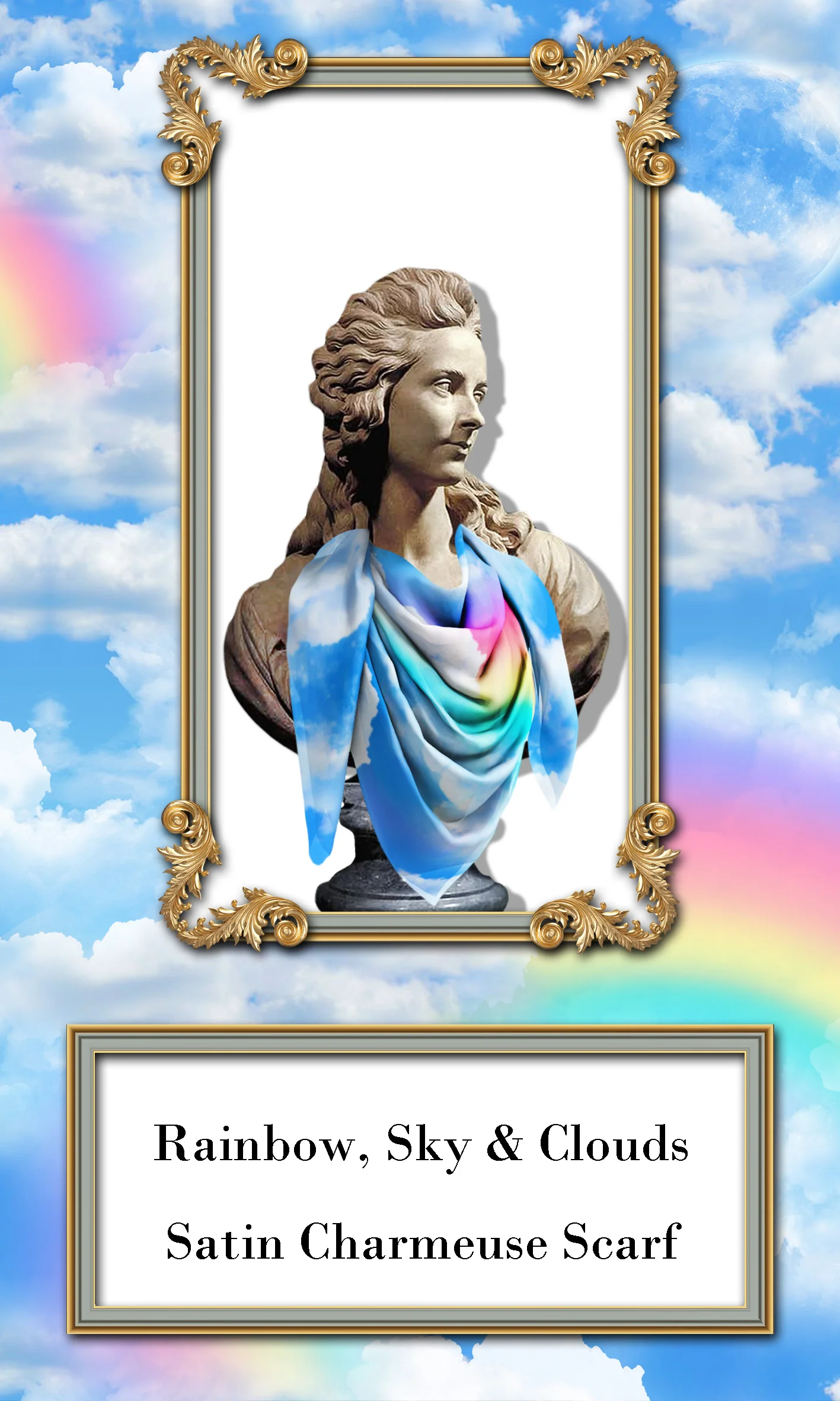 Rainbow, Sky & Clouds Silky Square Scarf