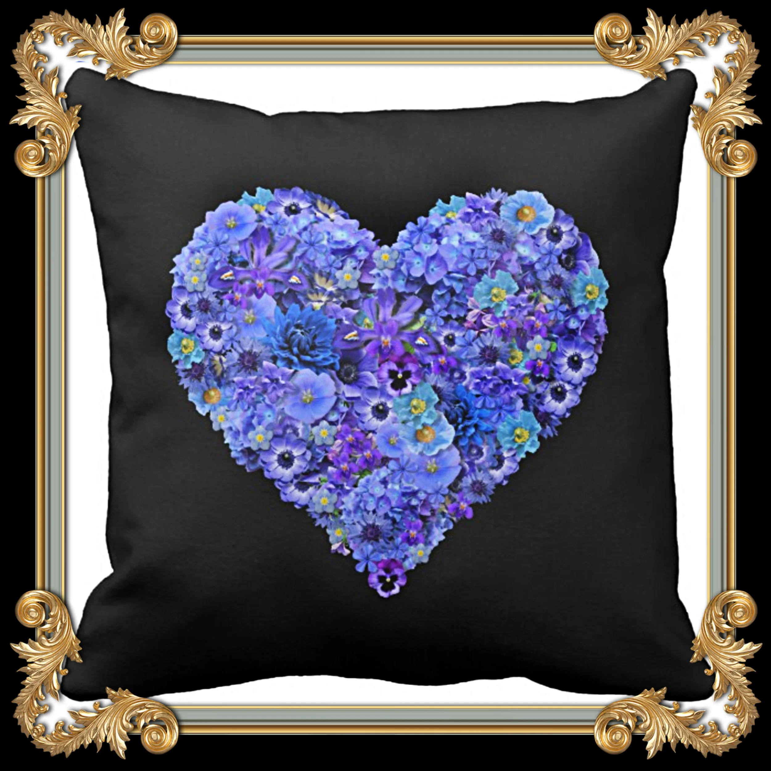 blue flowers velvet pillow cover