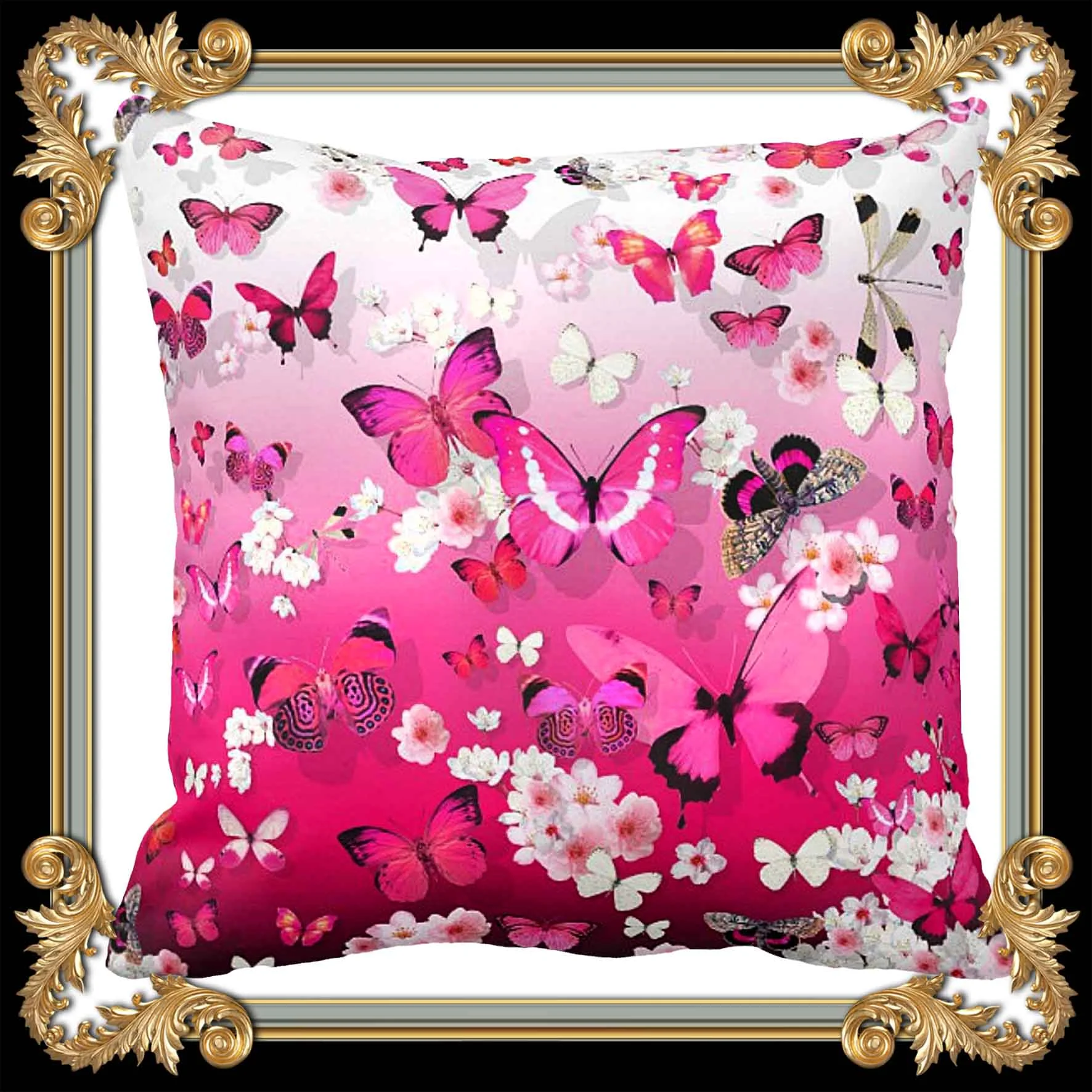 PINK BUTTERFLY PILLOW ON OMBRE