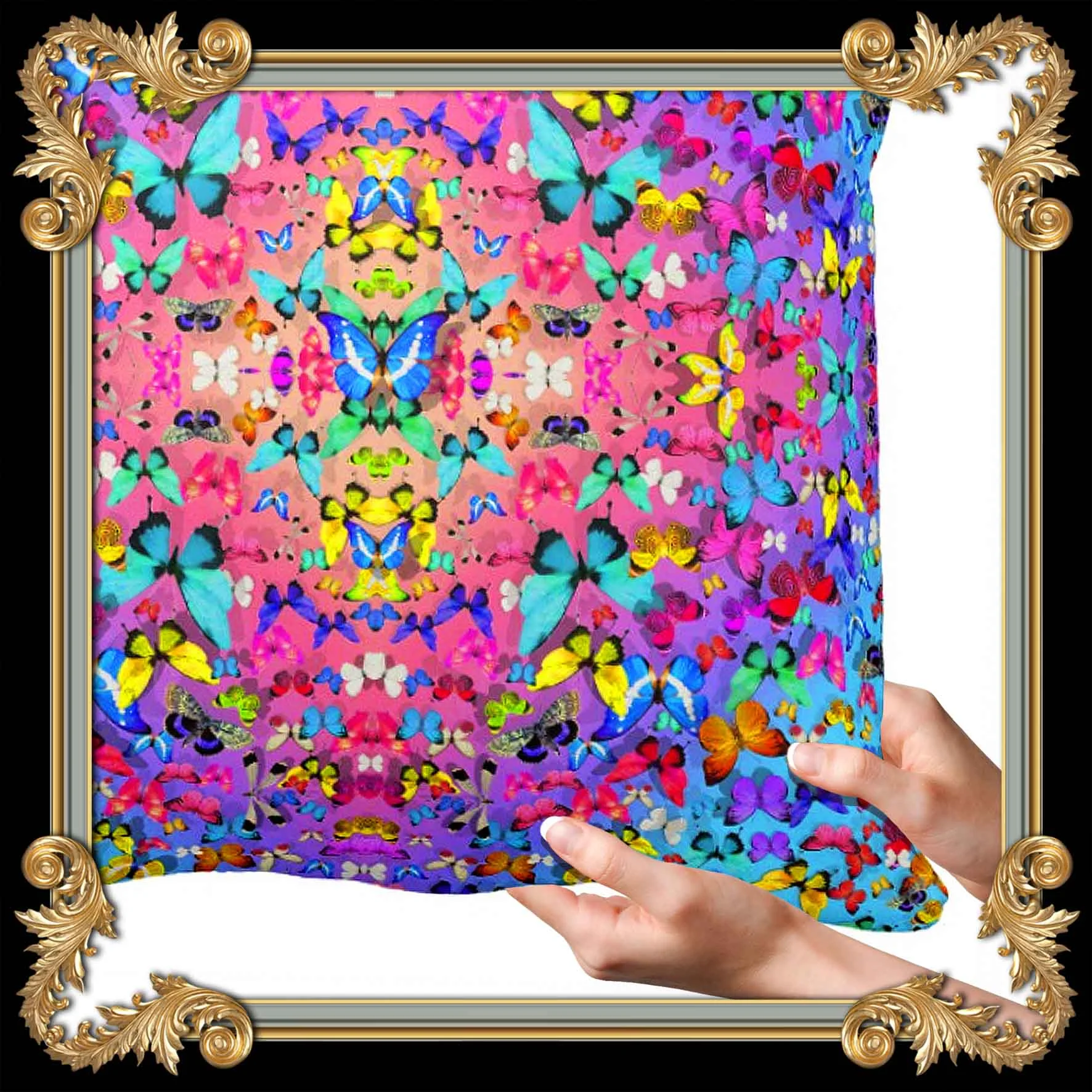 COLORFUL BUTTERFLY VELVET THROW PILLOW