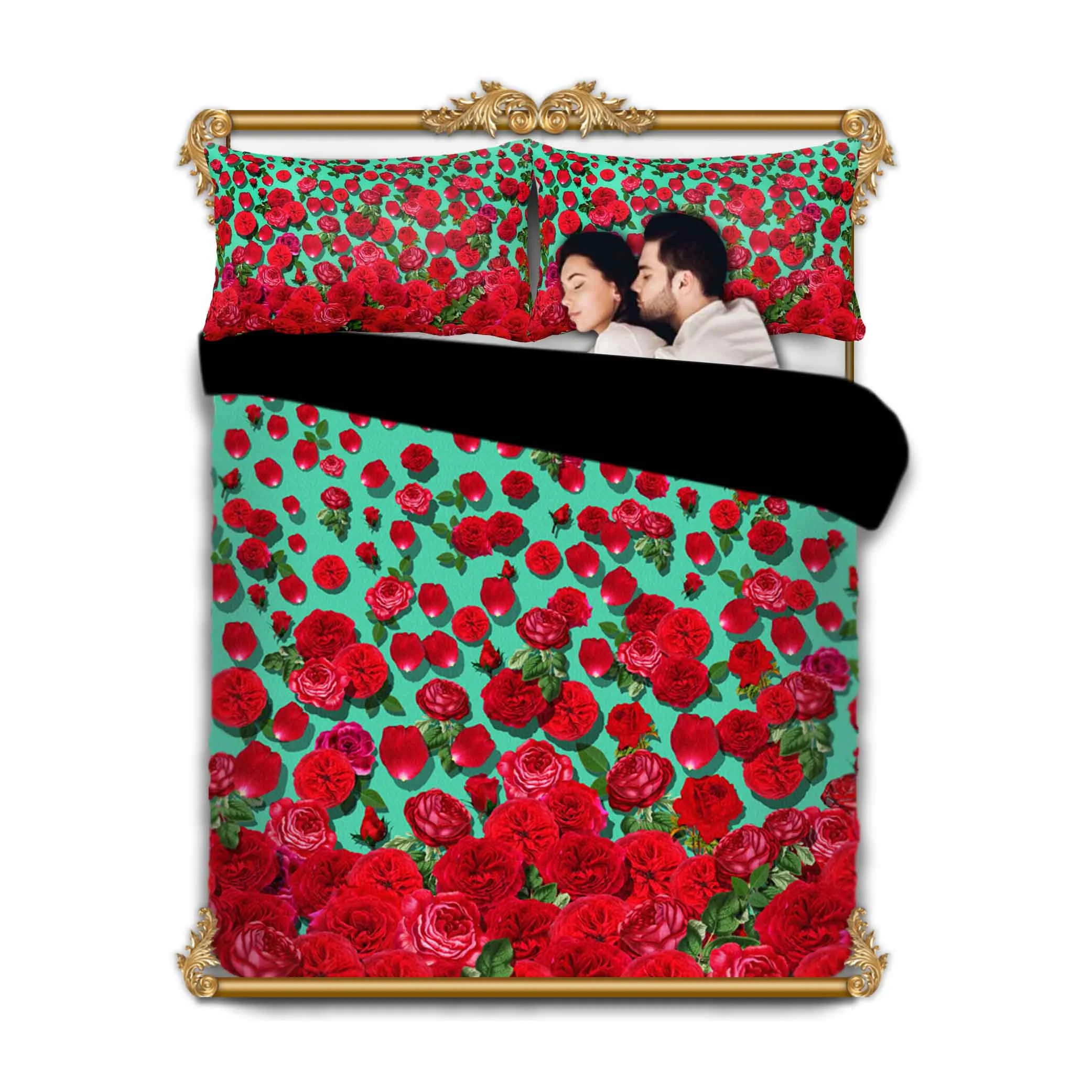 RED ROSE MINT GREEN DUVET COVER