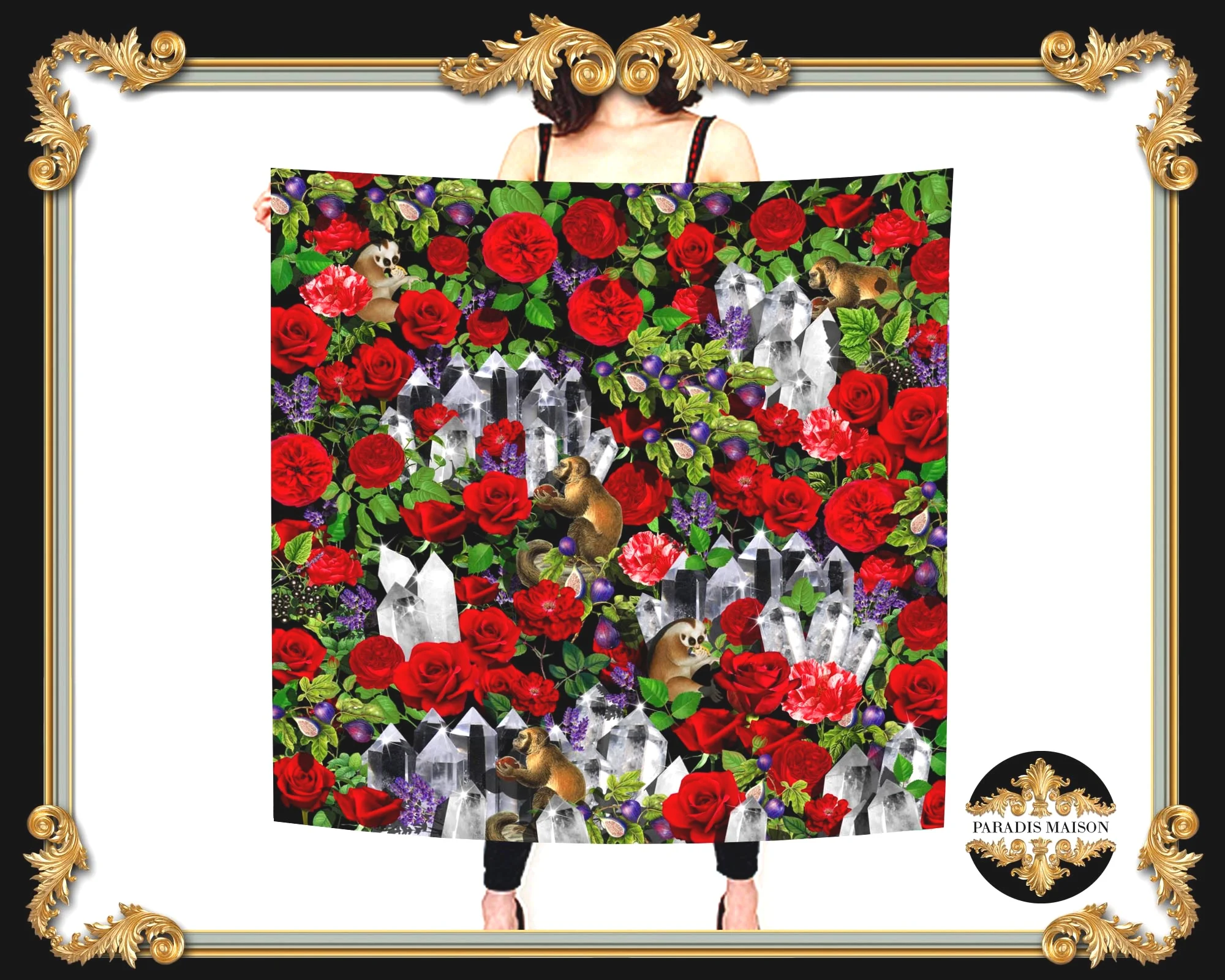 Monkey & Floral Silk Square Scarf