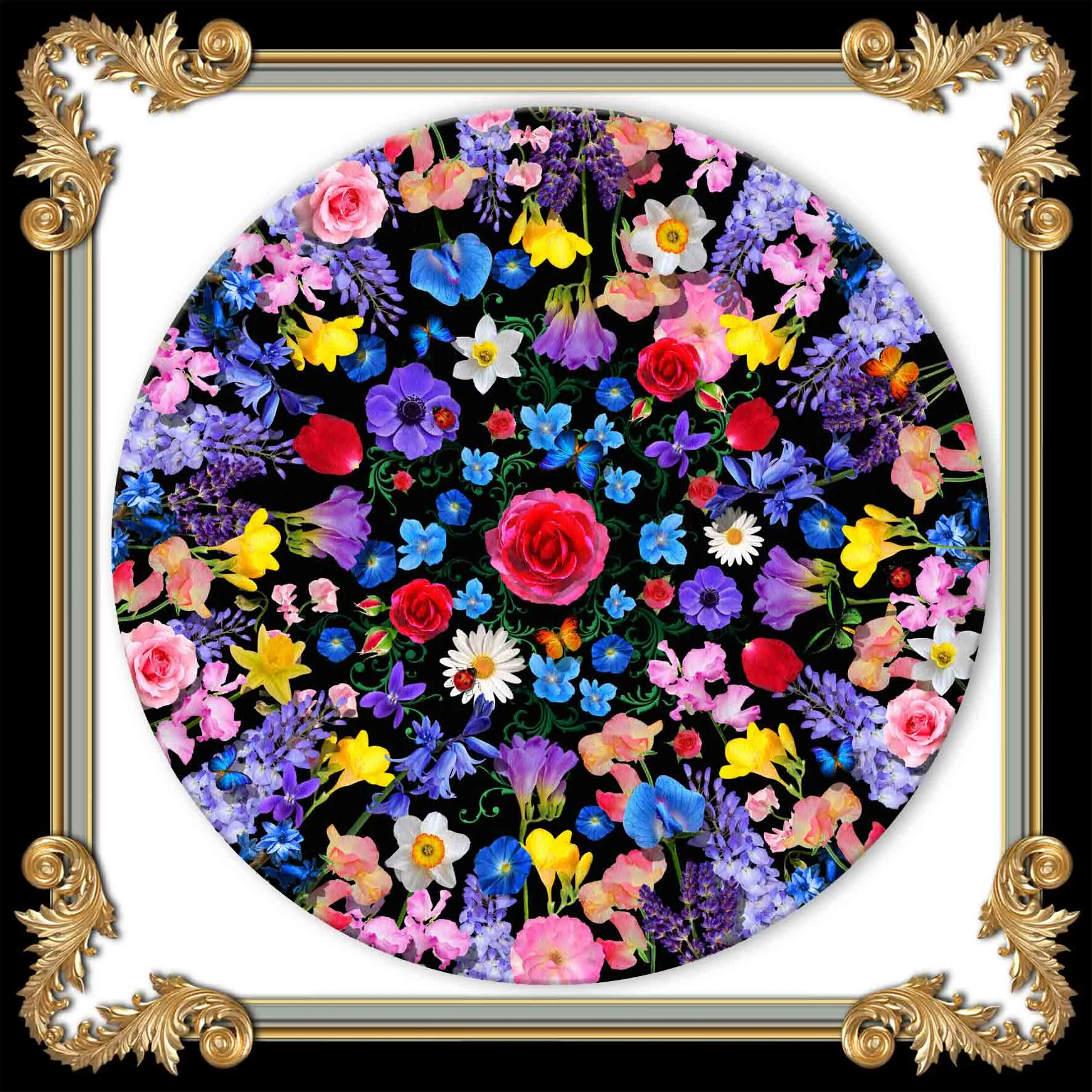Flowers Circle Floor Rug