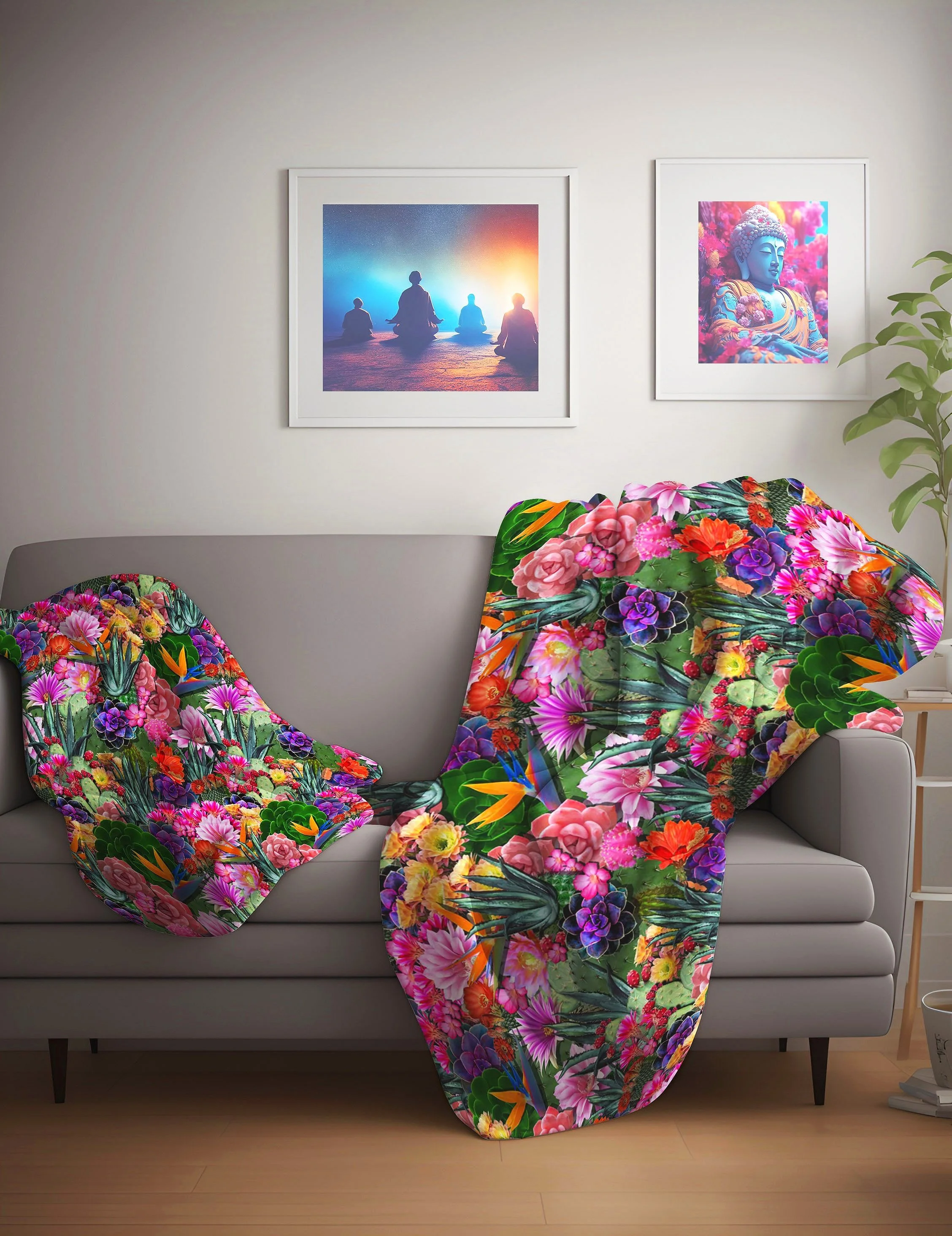 BIRDS OF PARADISE CACTUS THROW BLANKET
