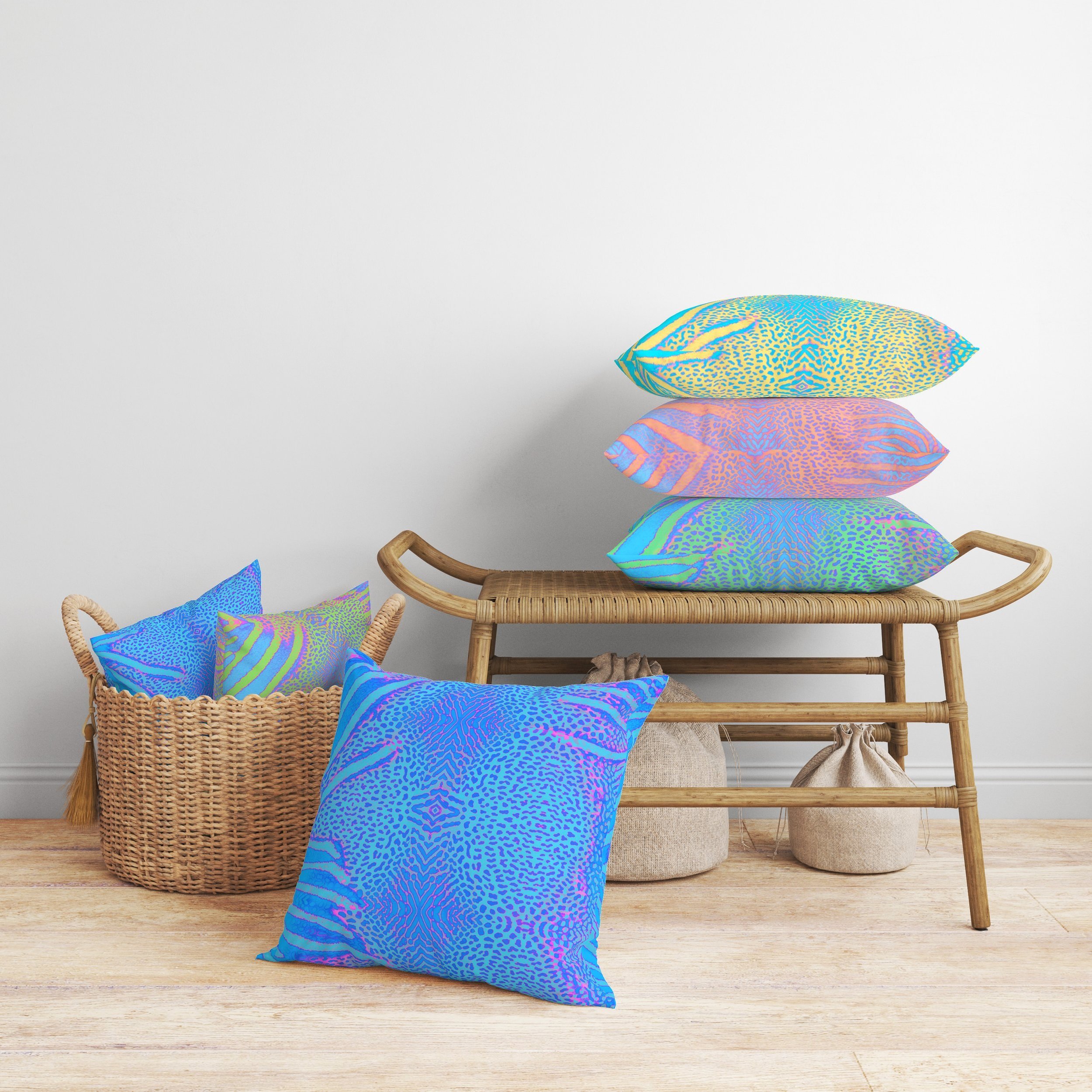 TROPICAL EXOTIC PRINT VELVET PILLOWS