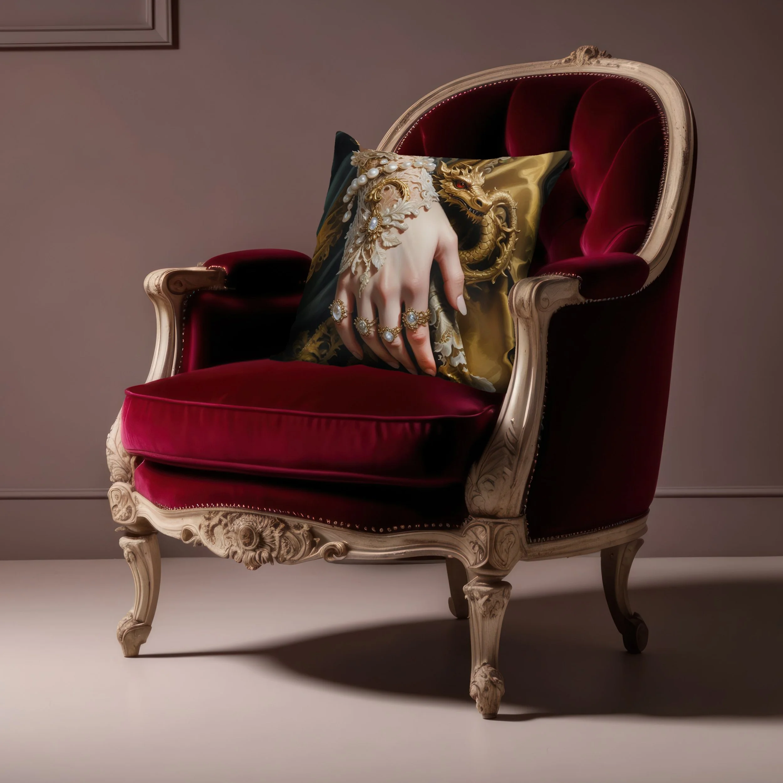 Golden Dragon Hand Velvet Pillow