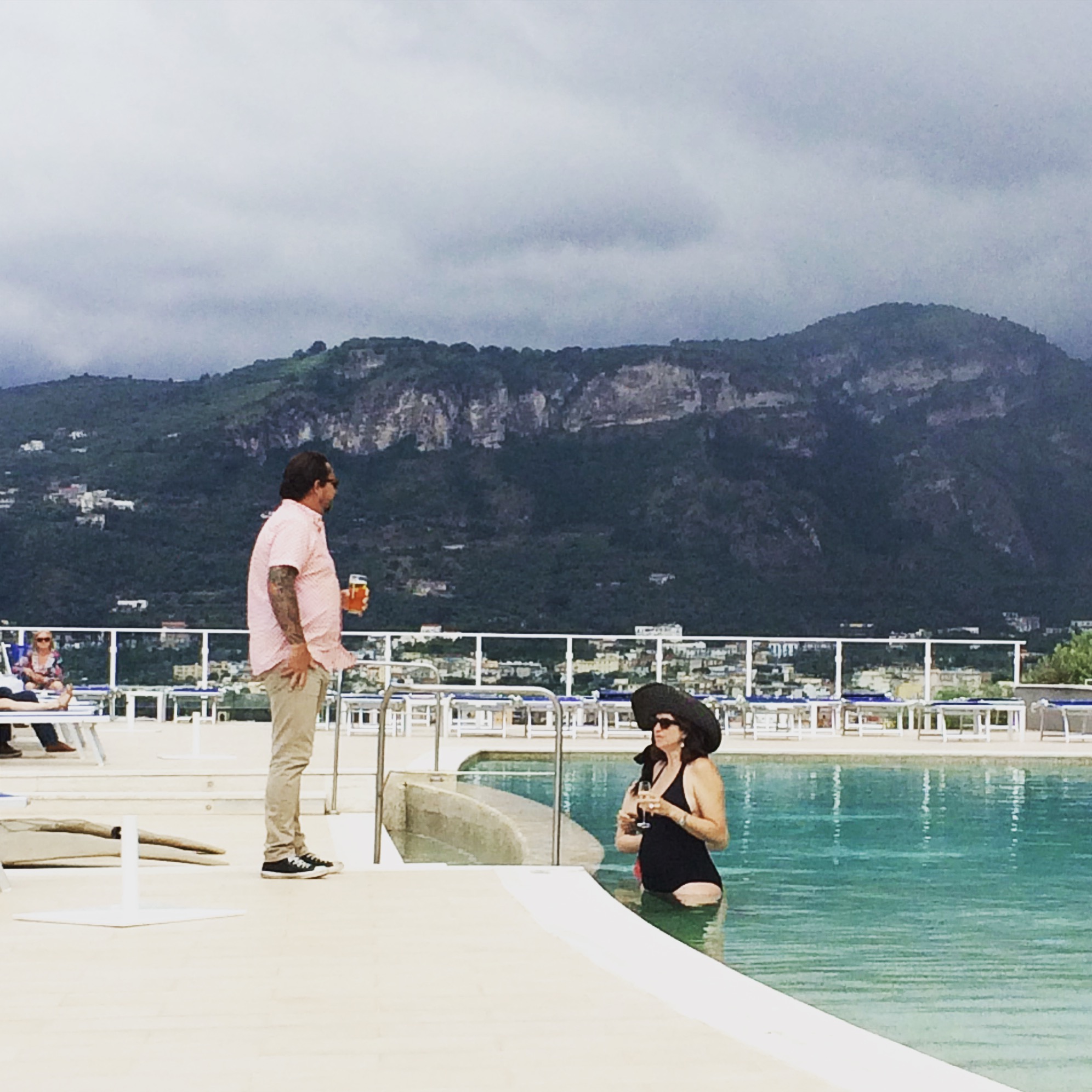 Alex Couwenberg and Andi Campognone enjoying themselves at the Art Hotel Gran Paradiso.