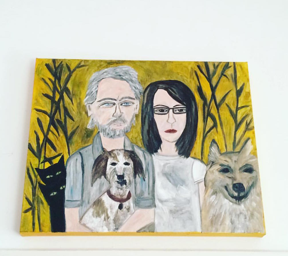 Ned Evans, Rebecca Cox, Poe, Bright, Fred, and Lucie, as painted by the incomparable Vivienne Strauss.