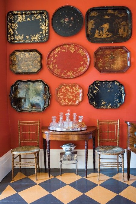  Gorgeous toile trays become wall art.