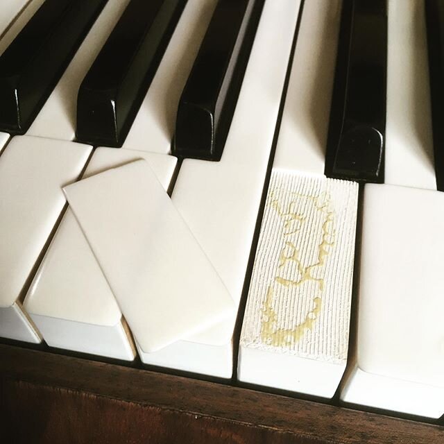 It is important to choose the correct glue and method when attaching key tops. Ivory comes in different grades, grains and thicknesses. Using brown glue will show through thin Ivories making them look discoloured, and putting a dollop of thick glue i