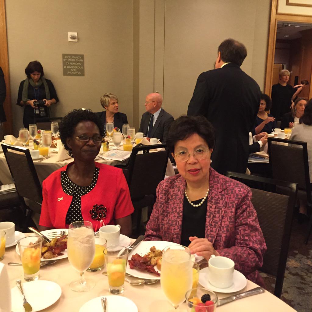 PHILOMENA OKELLO WITH who director-general DR. MARGARET CHAN AT THE PMNCH ACCOUNTABILITY BREAKFAST